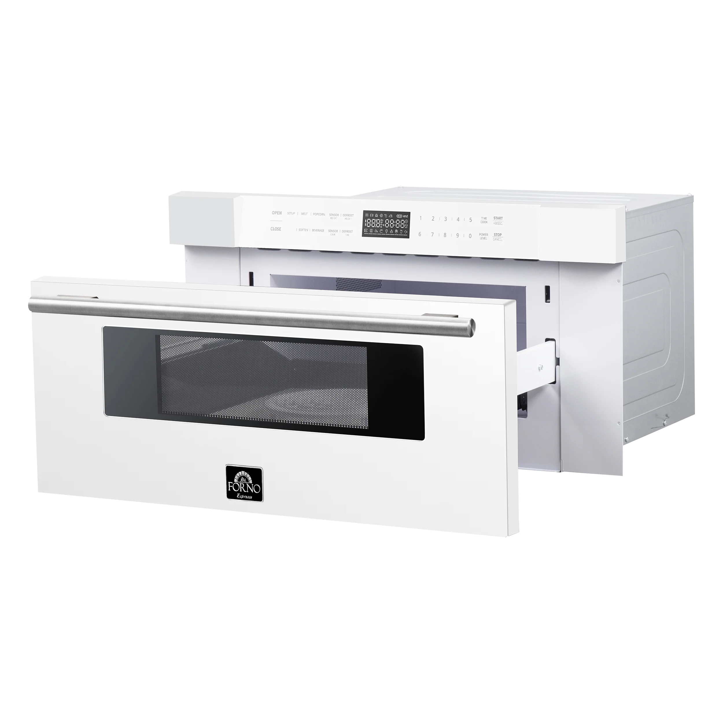Forno Capoliveri Espresso 30-Inch Microwave Drawer, White, 1.2 cu.ft, 1500 Watts, Built-In, Touch Control LCD Display, Auto-Touch Open/Close, 11 Power Levels, Sensor Cooking - Image 4