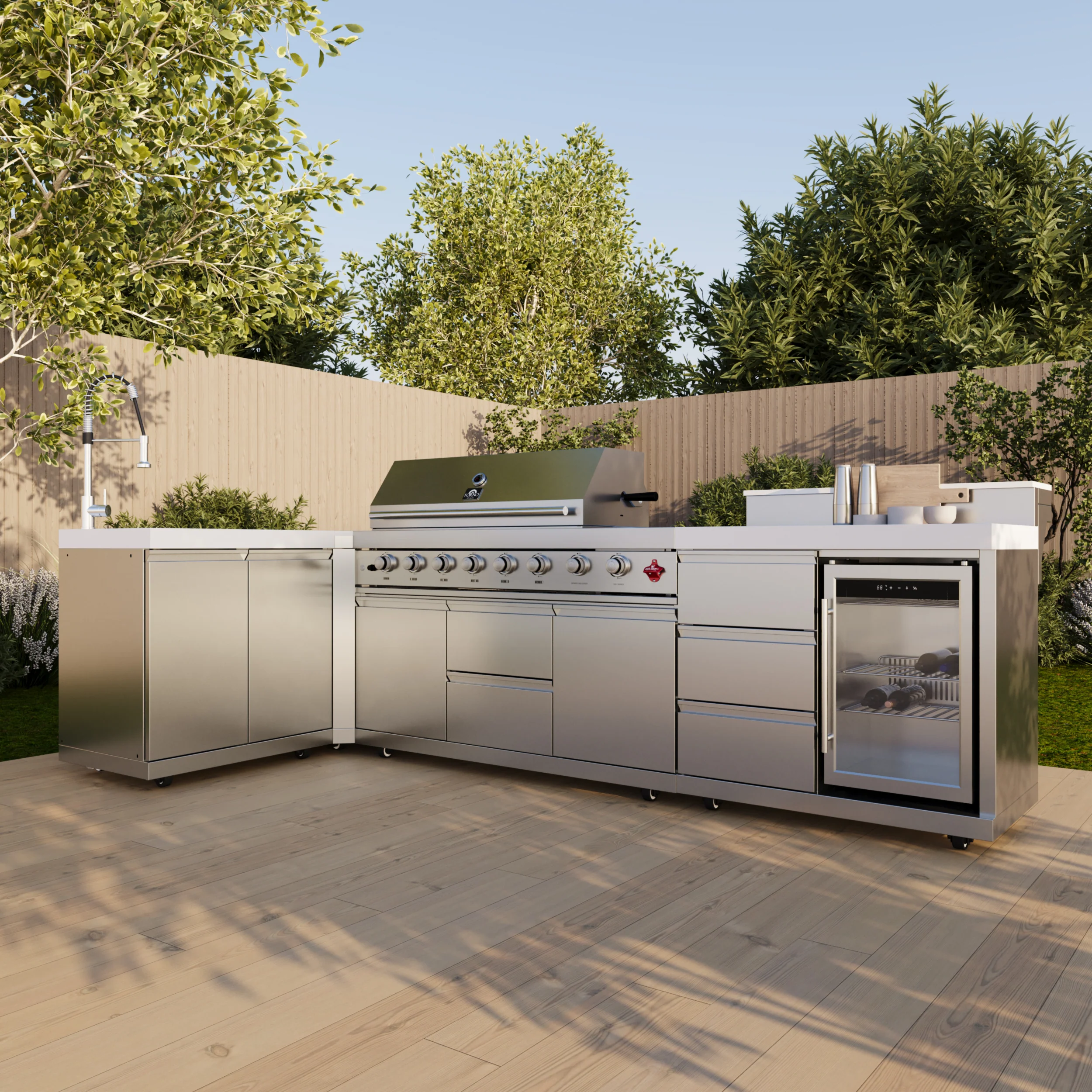 FORNO Bulnes 40-Inch BBQ, 95,000 BTU, 5 Burners, Sear & Rotisserie Infrared with Side Burner, Stainless Steel Outdoor Kitchen with 1.8 cu.ft. Beverage Center & White Sintered Stone Countertops - Image 17