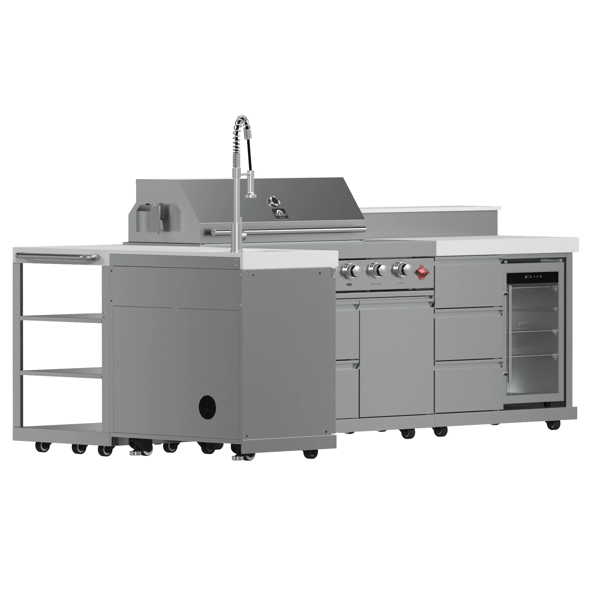 FORNO Bulnes 40-Inch BBQ, 95,000 BTU, 5 Burners, Sear & Rotisserie Infrared with Side Burner, Stainless Steel Outdoor Kitchen with 1.8 cu.ft. Beverage Center & White Sintered Stone Countertops - Image 3
