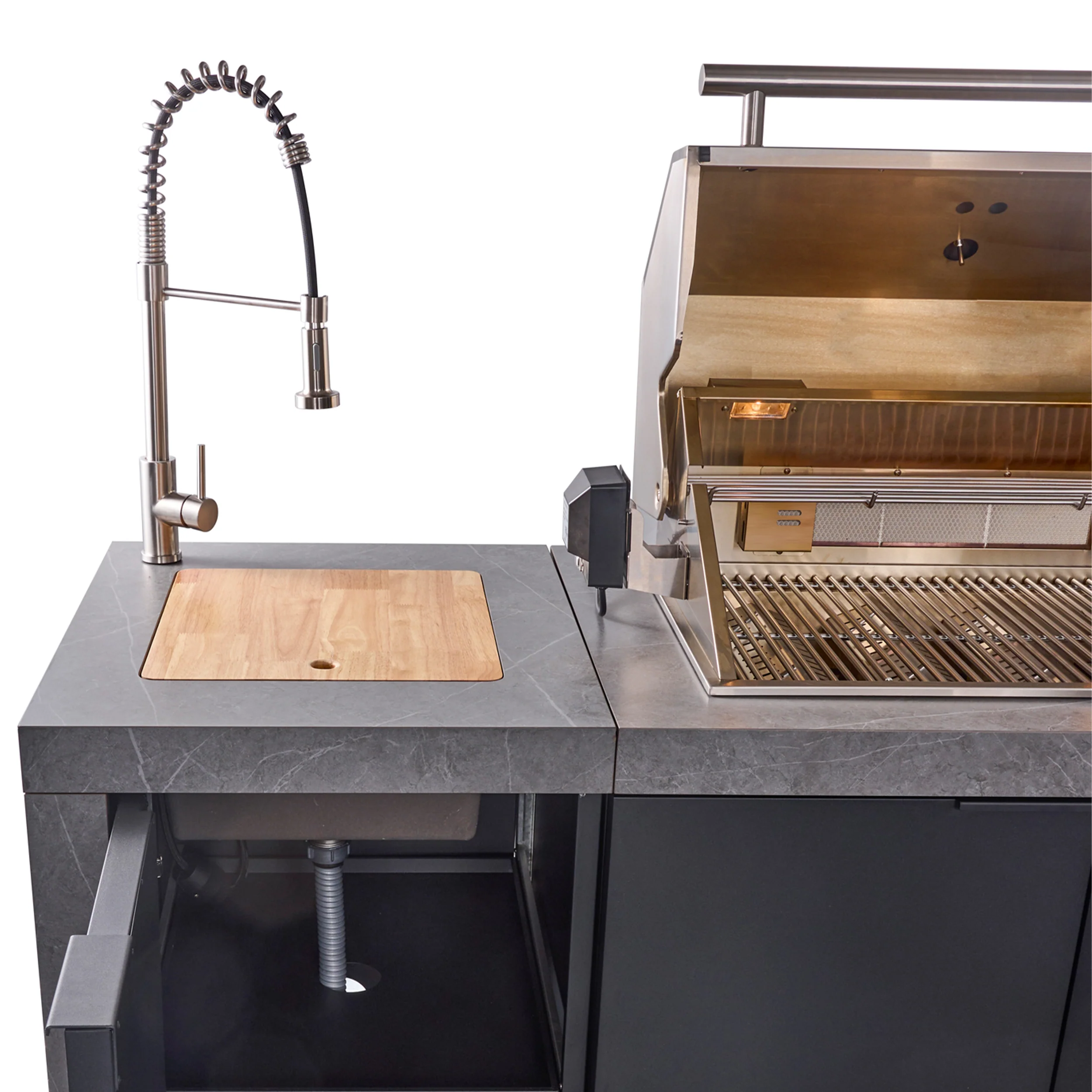 Forno Rimini Outdoor Kitchen 30" BBQ 62,600 BTU, 3 Burners with Sear & Rotisserie, 2.4 cu.ft. Beverage Center, Stainless Steel Sink, Black Cabinets & Gray Sintered Stone Countertop - Image 11