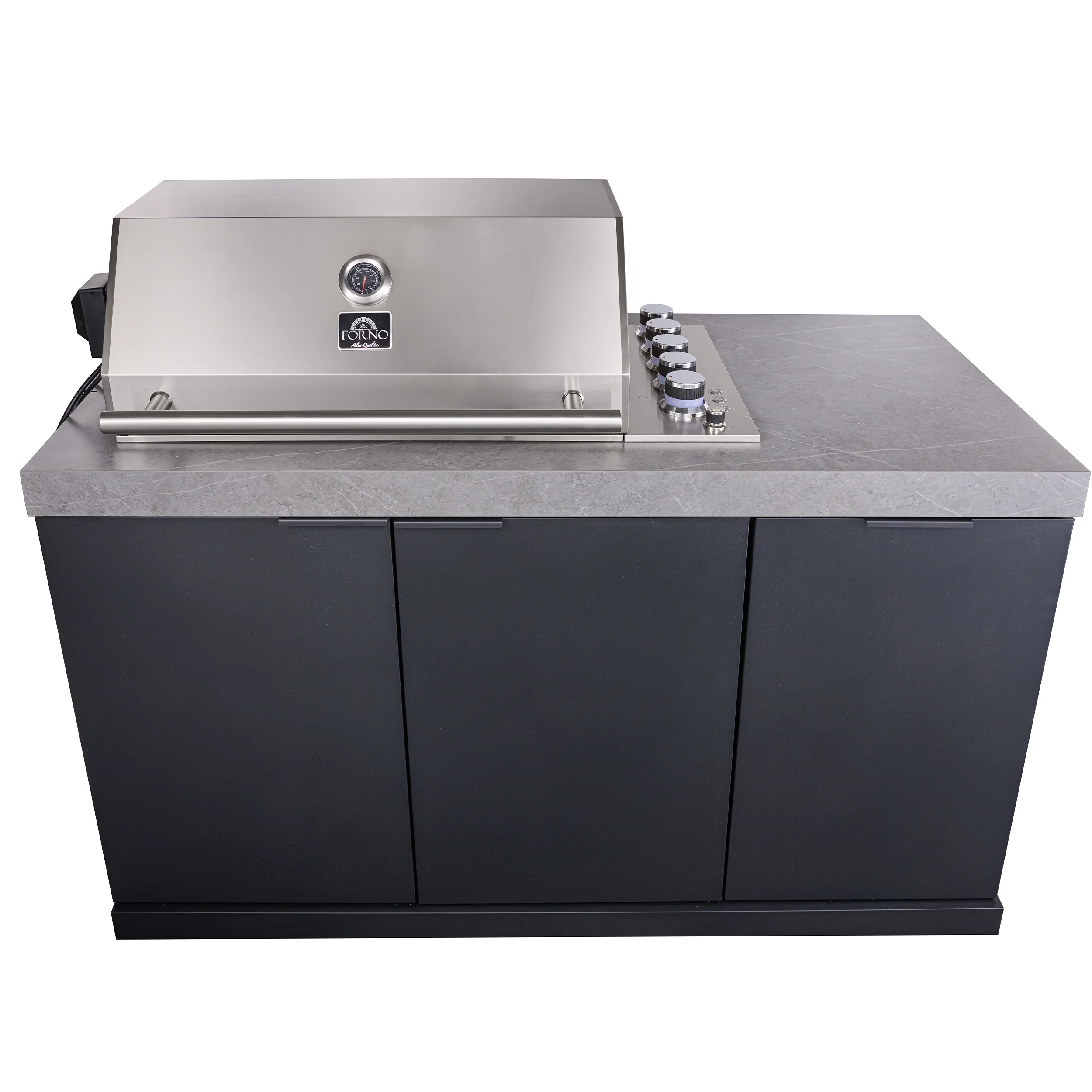Forno Rimini Outdoor Kitchen 30" BBQ 62,600 BTU, 3 Burners with Sear & Rotisserie, 2.4 cu.ft. Beverage Center, Stainless Steel Sink, Black Cabinets & Gray Sintered Stone Countertop - Image 20