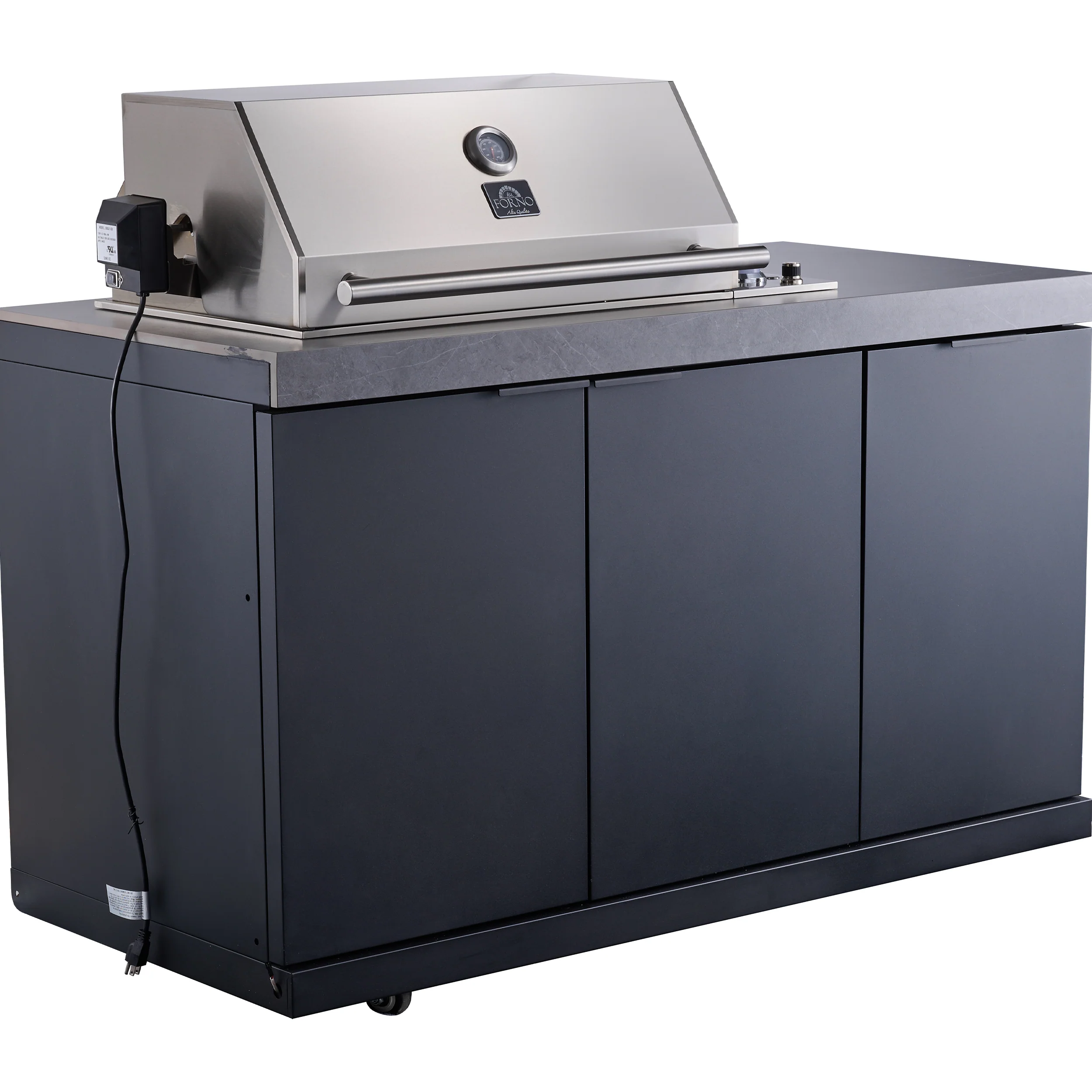 Forno Rimini Outdoor Kitchen 30" BBQ 62,600 BTU, 3 Burners with Sear & Rotisserie, 2.4 cu.ft. Beverage Center, Stainless Steel Sink, Black Cabinets & Gray Sintered Stone Countertop - Image 21