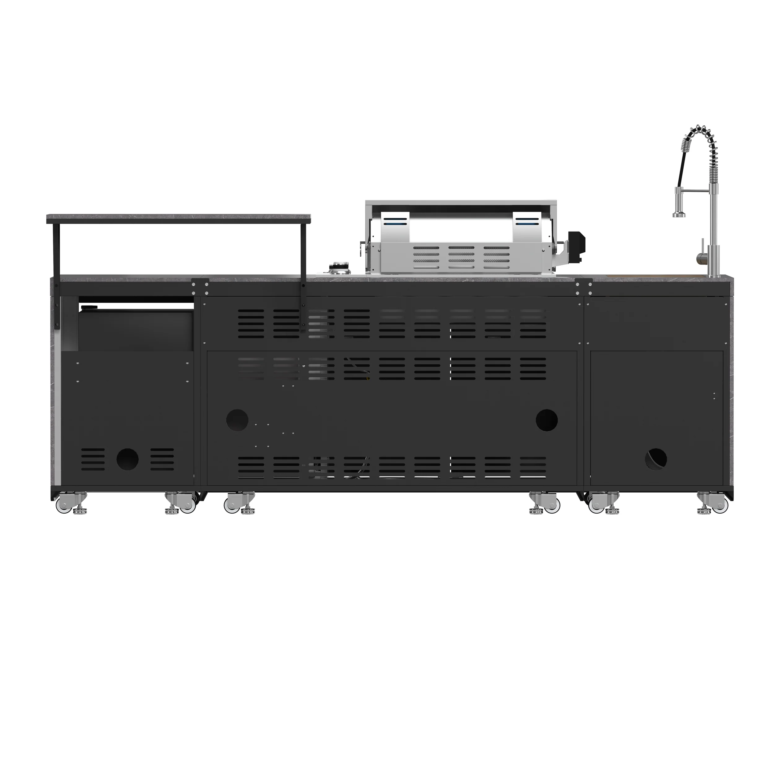 Forno Rimini Outdoor Kitchen 30" BBQ 62,600 BTU, 3 Burners with Sear & Rotisserie, 2.4 cu.ft. Beverage Center, Stainless Steel Sink, Black Cabinets & Gray Sintered Stone Countertop - Image 22