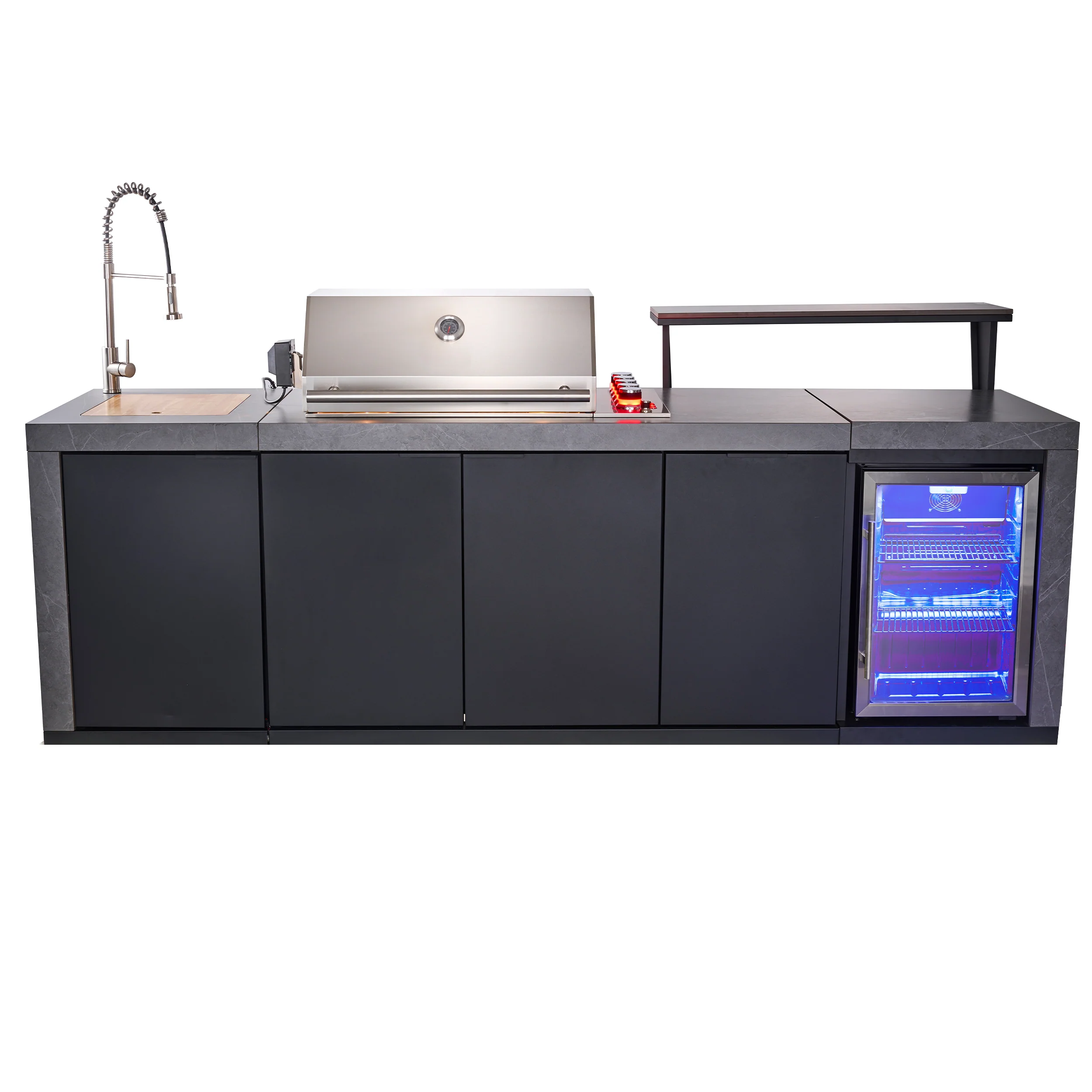 Forno Rimini Outdoor Kitchen 30" BBQ 62,600 BTU, 3 Burners with Sear & Rotisserie, 2.4 cu.ft. Beverage Center, Stainless Steel Sink, Black Cabinets & Gray Sintered Stone Countertop - Image 3