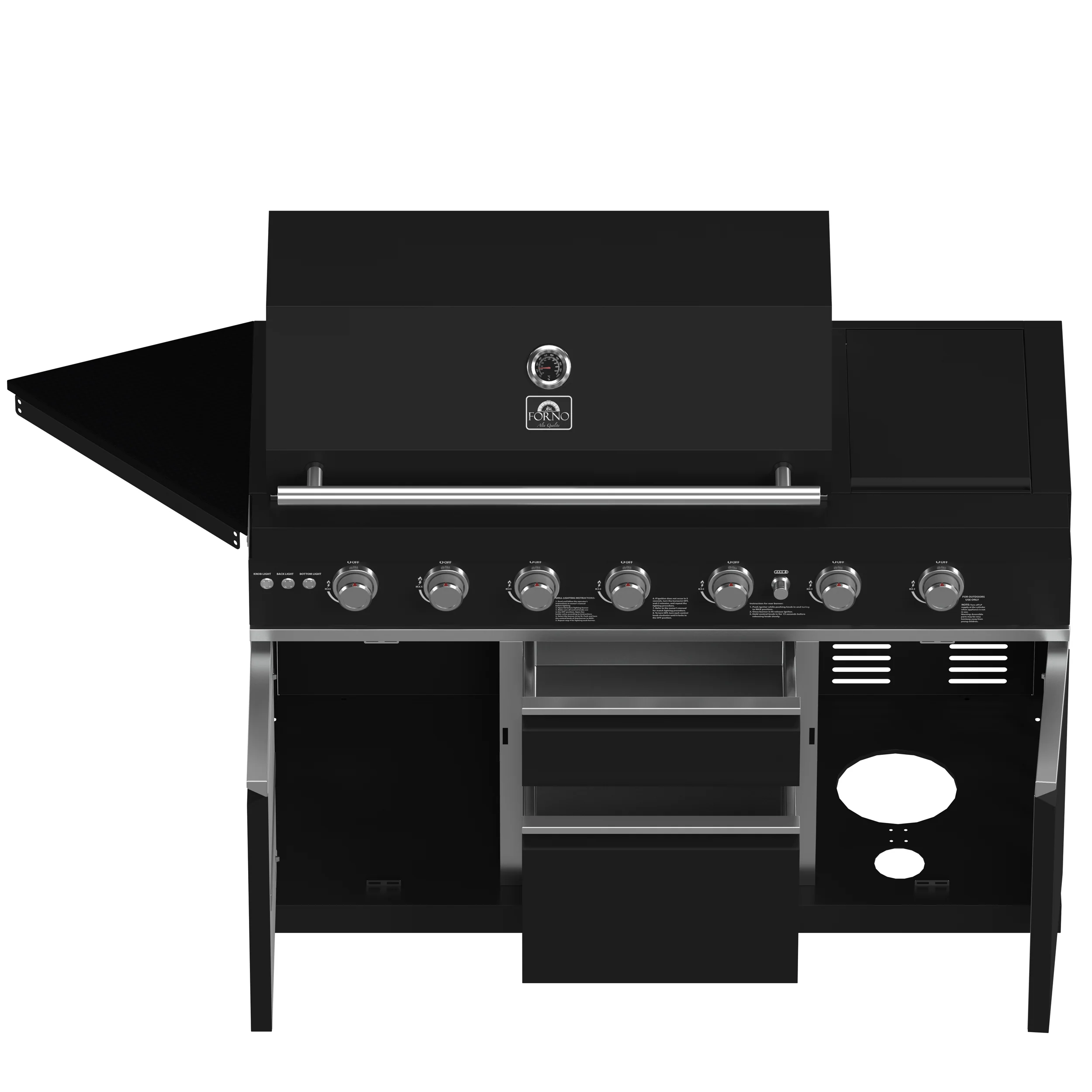 Forno All’Aperto 87,600 BTU Outdoor Kitchen, 4 Burners, Infrared Burners, Side Burner, Black Sintered Stone Countertops, Gas Pizza Oven, Sink Module, Bar & Beverage Center - Image 16