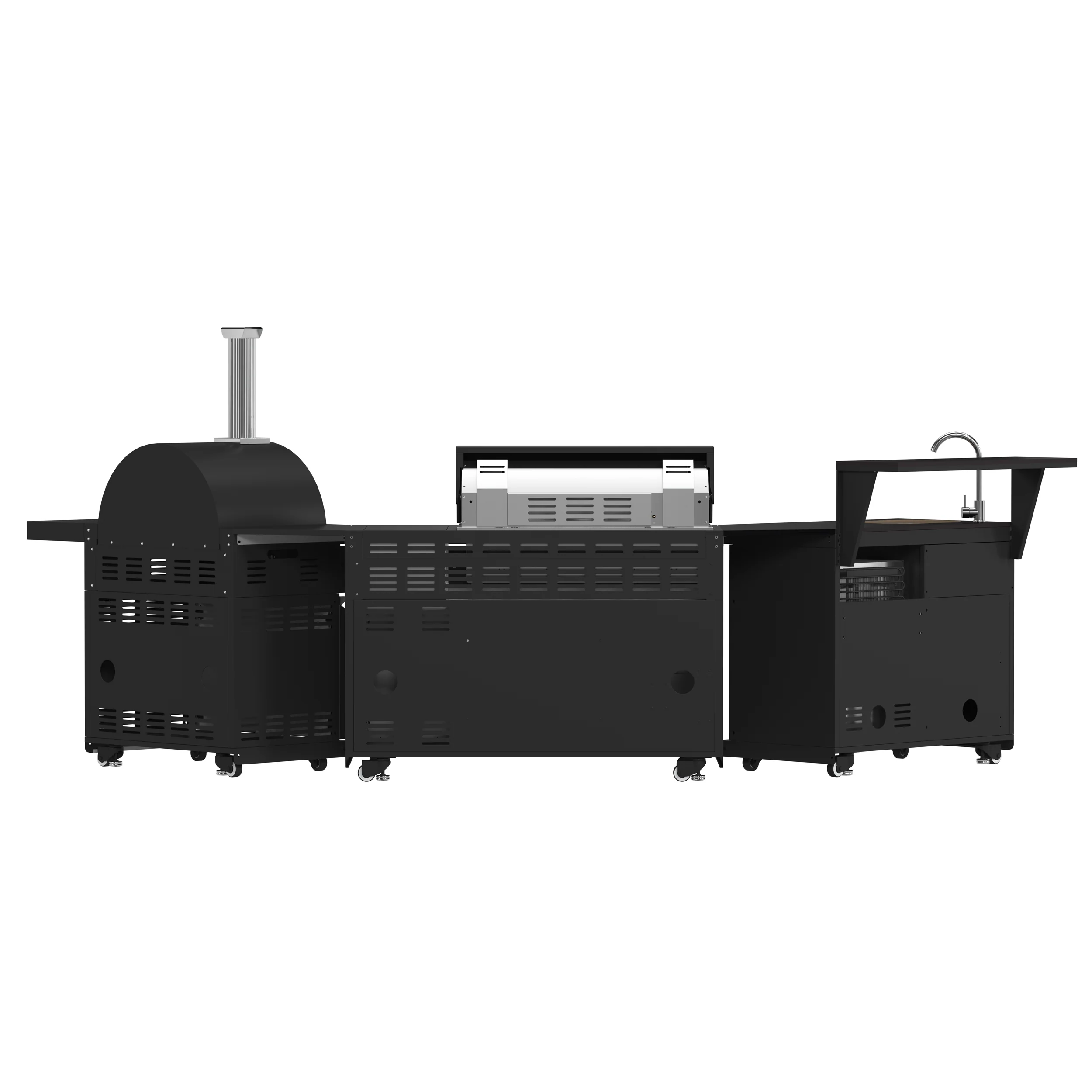 Forno All’Aperto 87,600 BTU Outdoor Kitchen, 4 Burners, Infrared Burners, Side Burner, Black Sintered Stone Countertops, Gas Pizza Oven, Sink Module, Bar & Beverage Center - Image 23