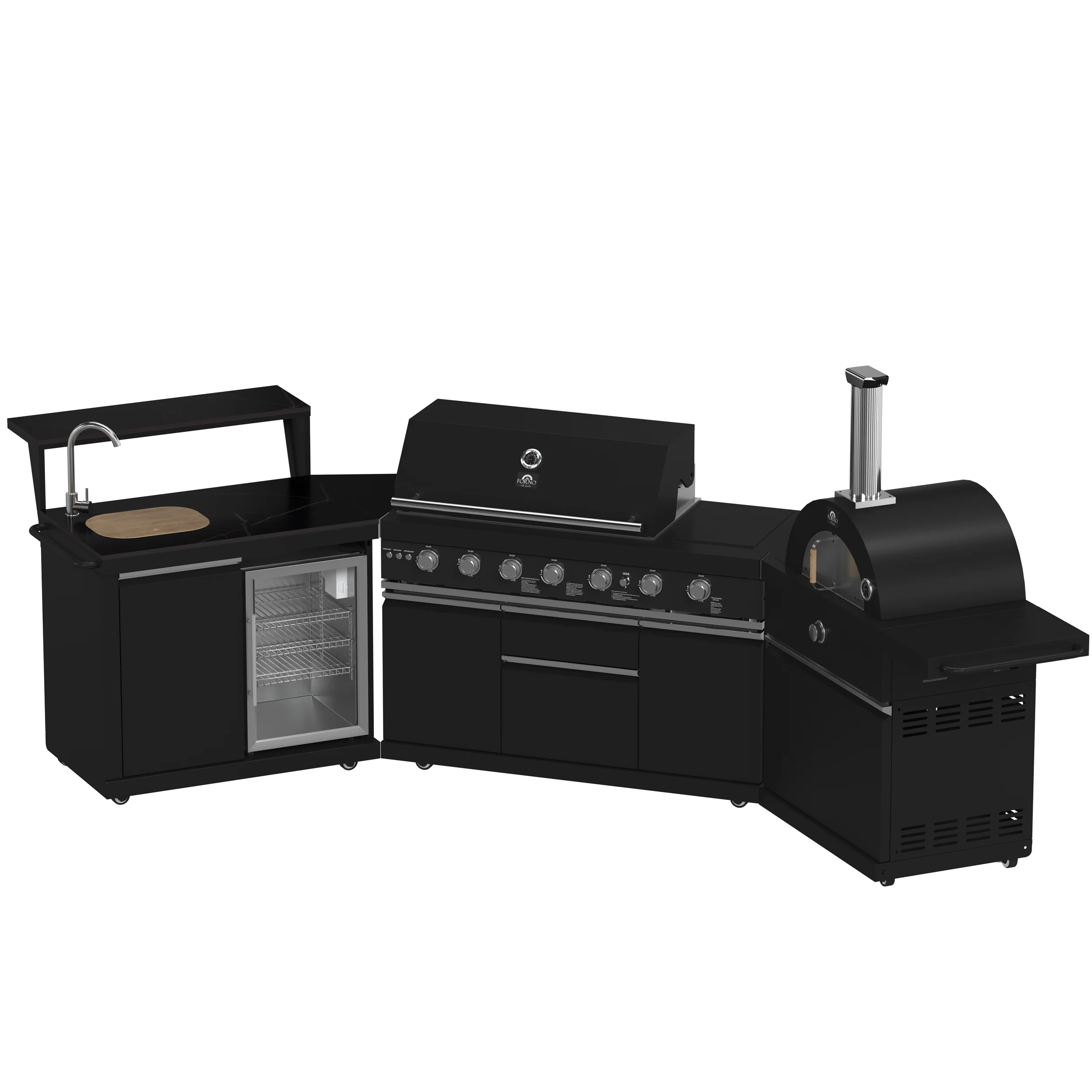 Forno All’Aperto 87,600 BTU Outdoor Kitchen, 4 Burners, Infrared Burners, Side Burner, Black Sintered Stone Countertops, Gas Pizza Oven, Sink Module, Bar & Beverage Center - Image 3