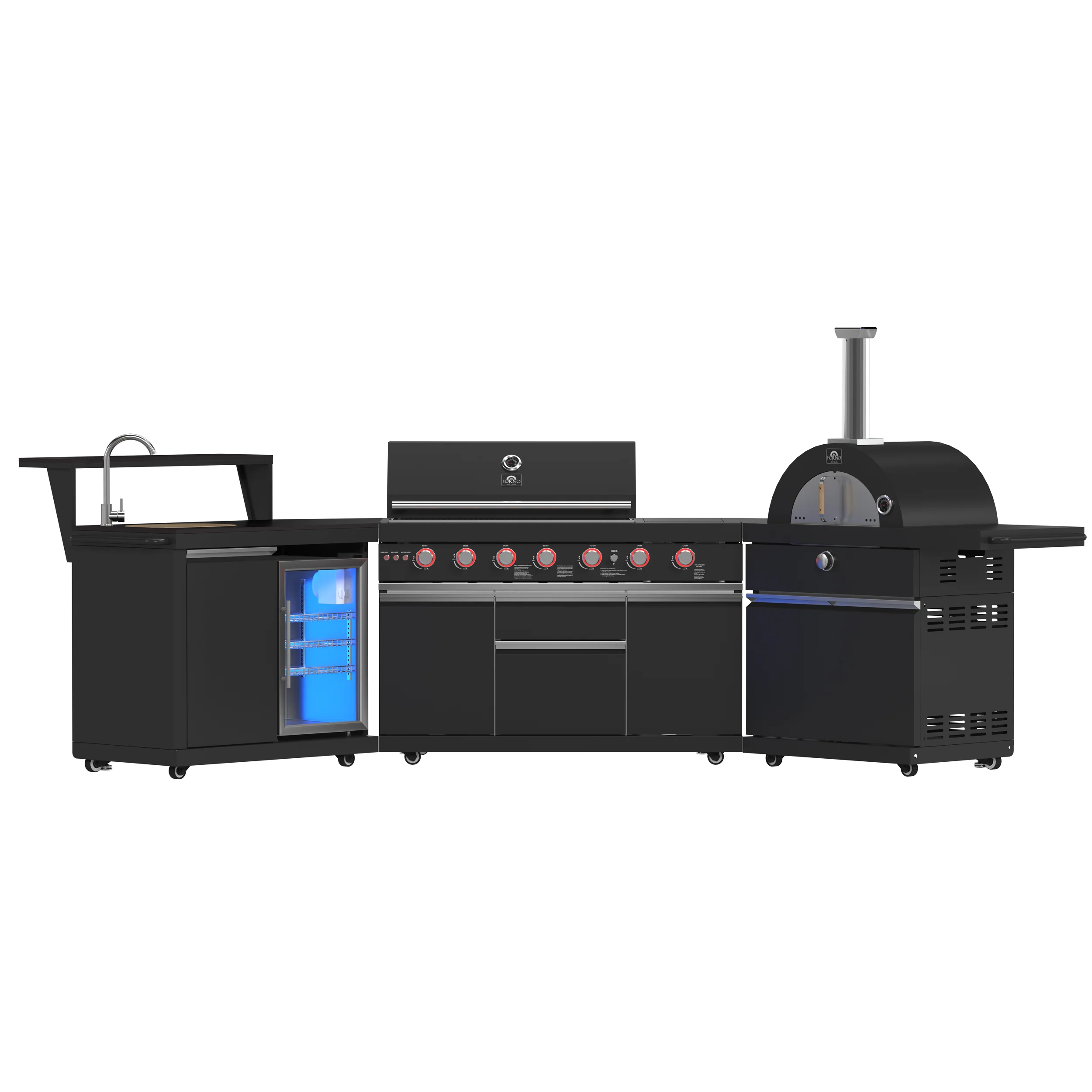 Forno All’Aperto 87,600 BTU Outdoor Kitchen, 4 Burners, Infrared Burners, Side Burner, Black Sintered Stone Countertops, Gas Pizza Oven, Sink Module, Bar & Beverage Center - Image 4