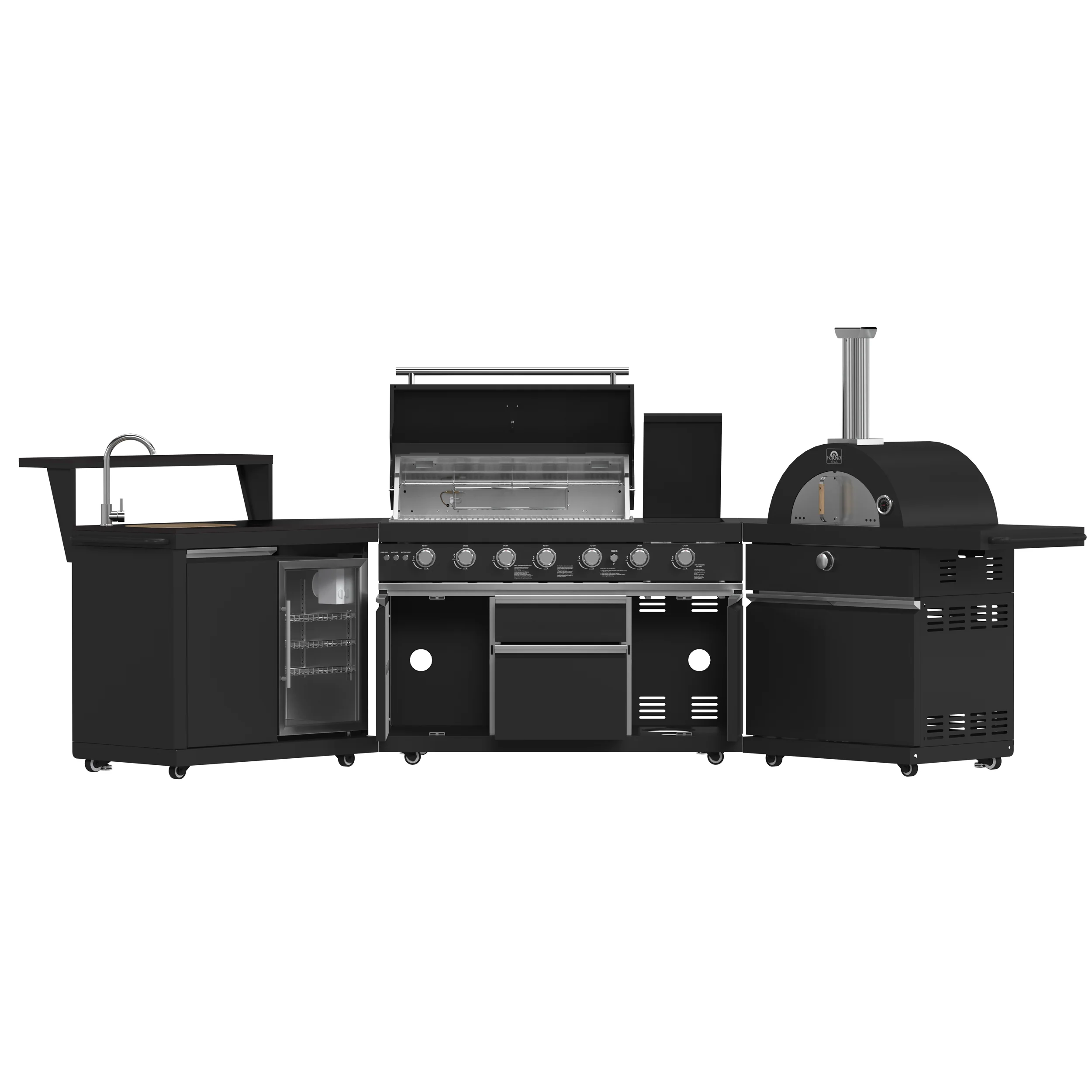 Forno All’Aperto 87,600 BTU Outdoor Kitchen, 4 Burners, Infrared Burners, Side Burner, Black Sintered Stone Countertops, Gas Pizza Oven, Sink Module, Bar & Beverage Center - Image 5