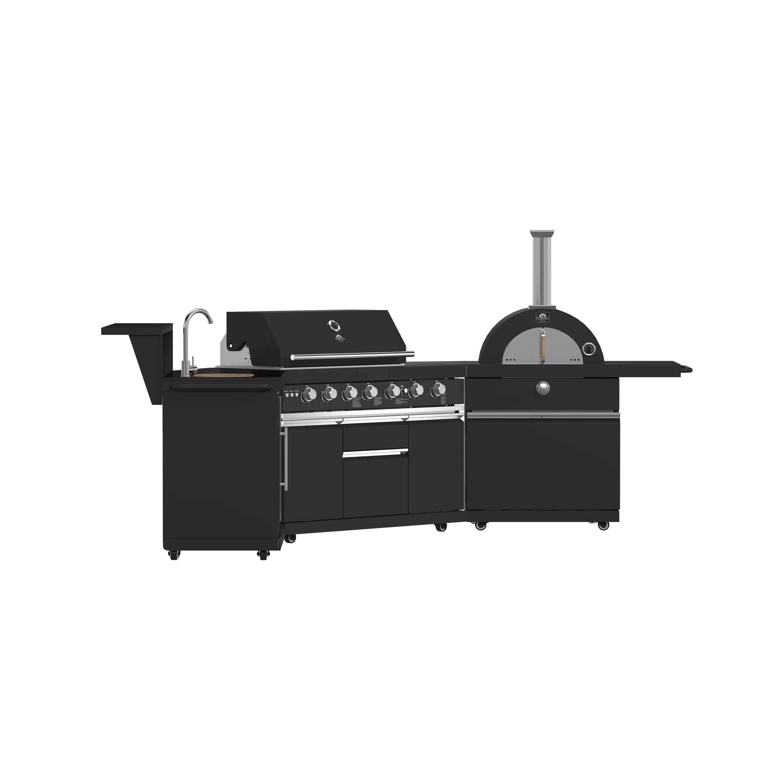 Forno All’Aperto 87,600 BTU Outdoor Kitchen, 4 Burners, Infrared Burners, Side Burner, Black Sintered Stone Countertops, Gas Pizza Oven, Sink Module, Bar & Beverage Center - Image 6