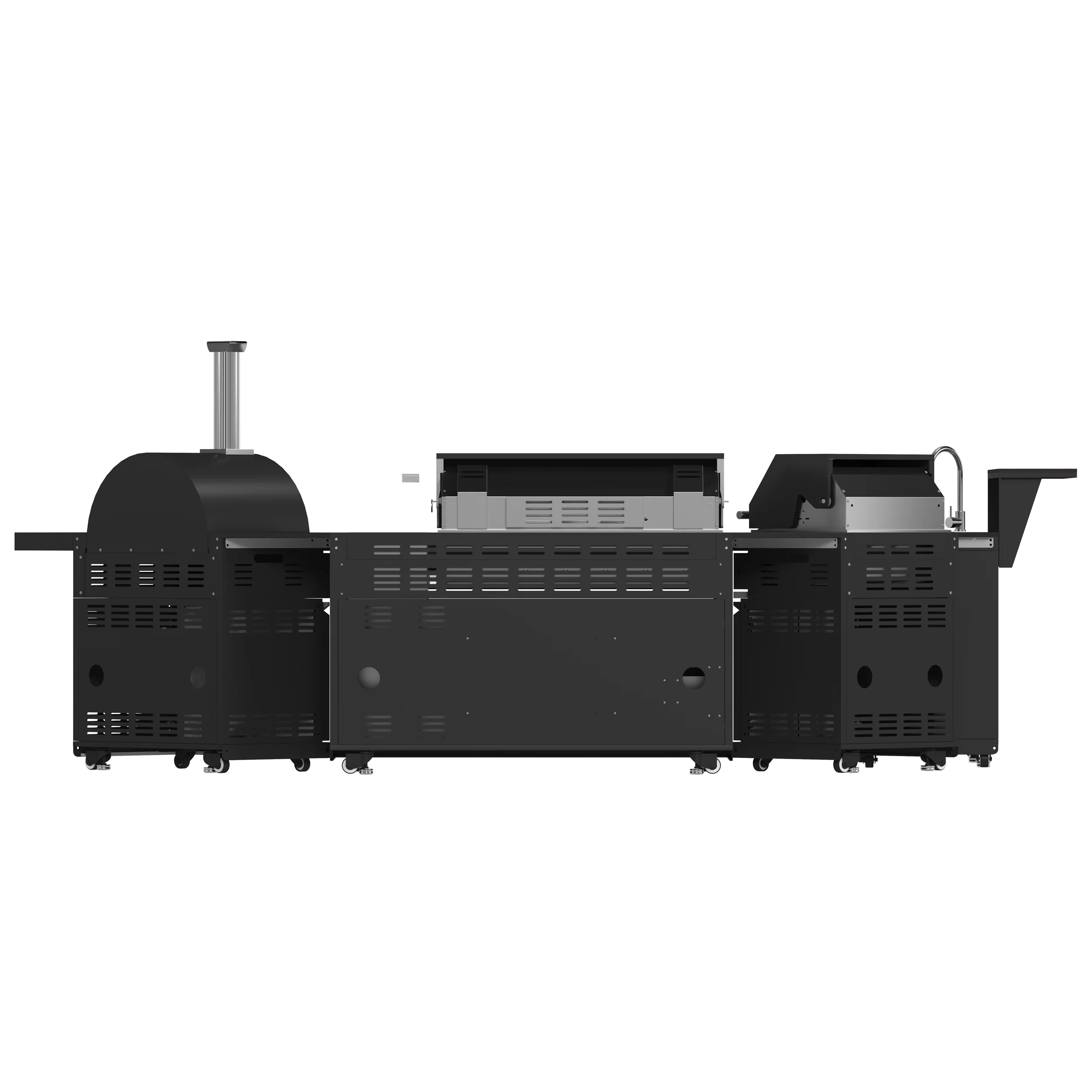 Forno All’Aperto 99,600 BTU Outdoor Kitchen, 5 Burners, Infrared Burners, Side Burner, Black Sintered Stone Countertops, Gas Pizza Oven, Sink Module, Bar & Beverage Center - Image 25