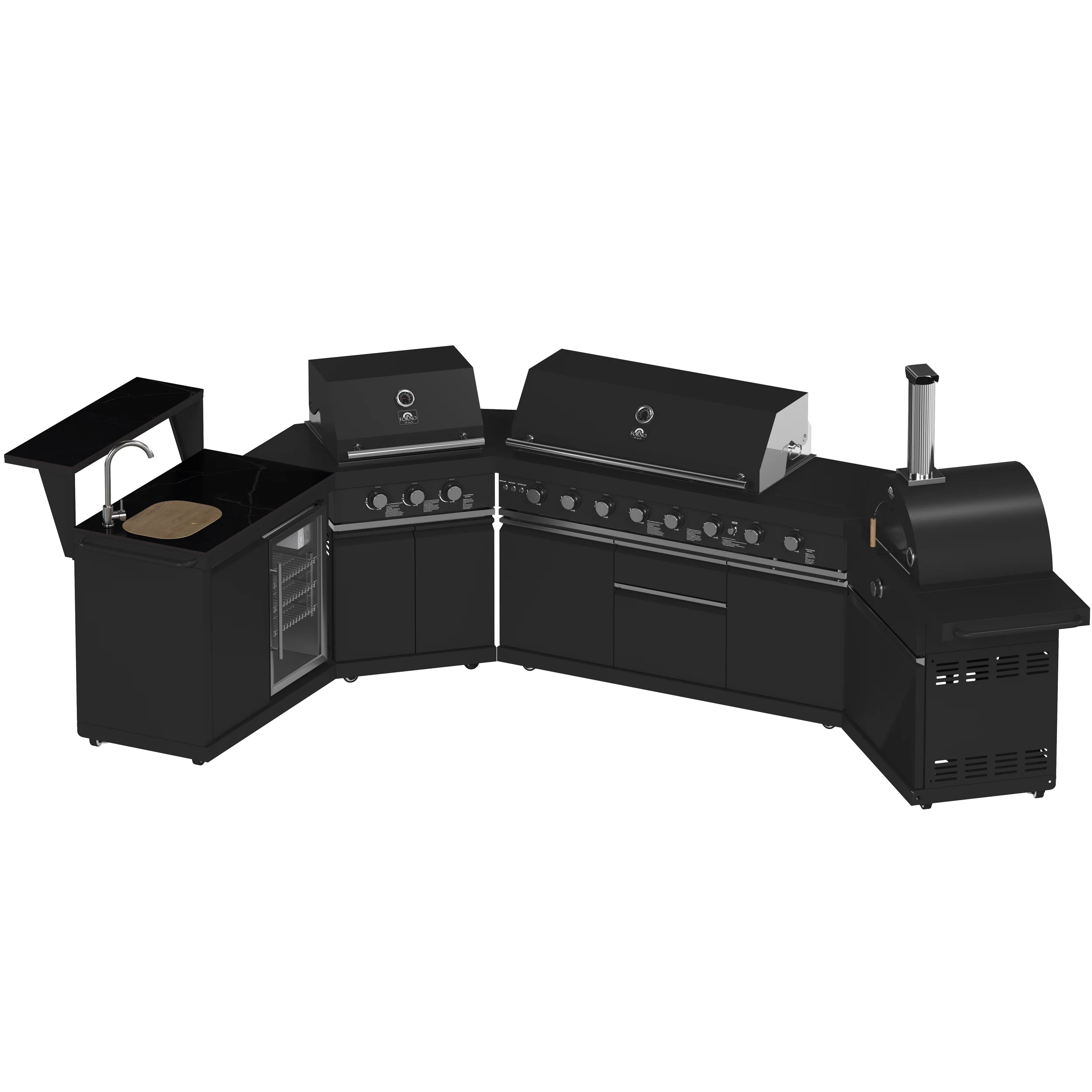 Forno All’Aperto 99,600 BTU Outdoor Kitchen, 5 Burners, Infrared Burners, Side Burner, Black Sintered Stone Countertops, Gas Pizza Oven, Sink Module, Bar & Beverage Center - Image 3
