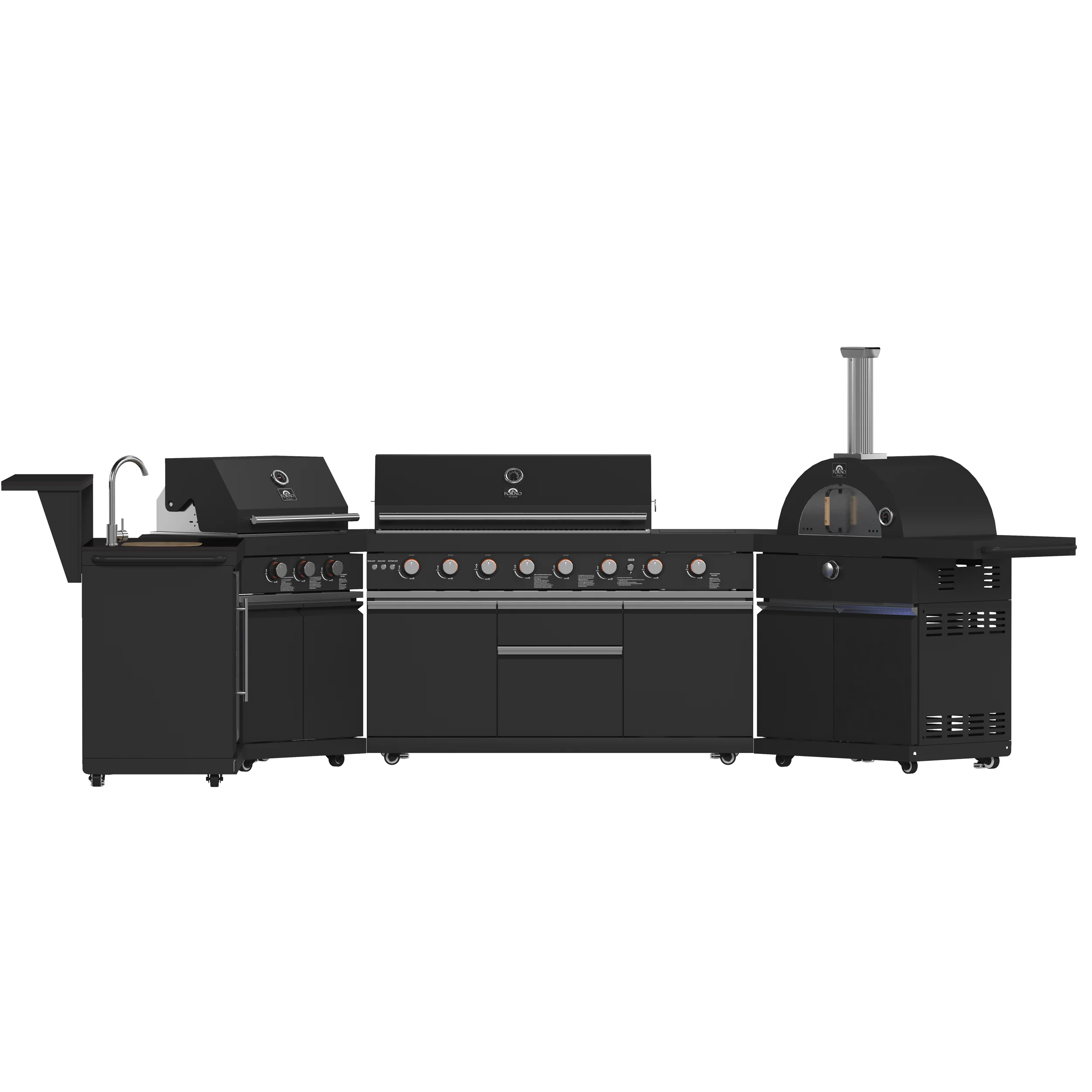 Forno All’Aperto 99,600 BTU Outdoor Kitchen, 5 Burners, Infrared Burners, Side Burner, Black Sintered Stone Countertops, Gas Pizza Oven, Sink Module, Bar & Beverage Center - Image 4