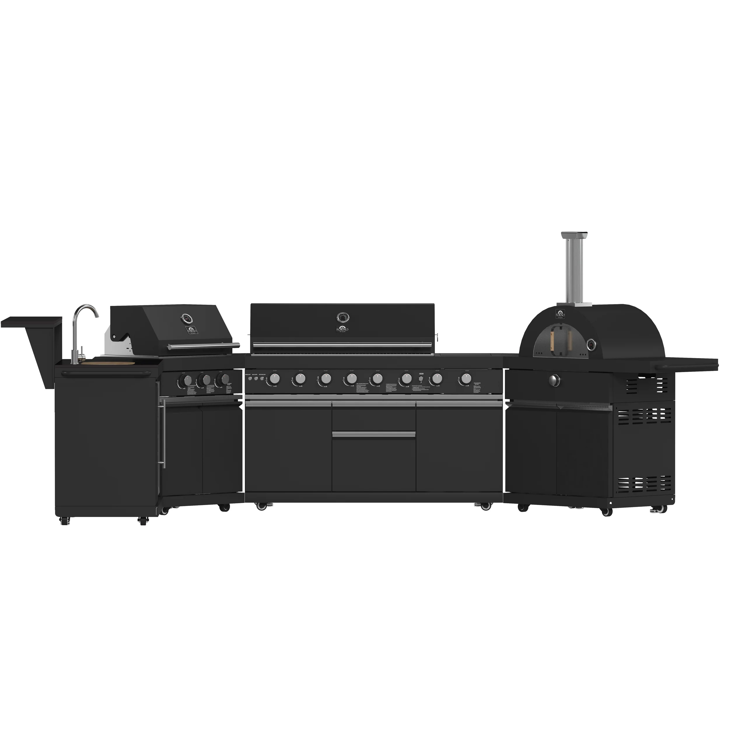 Forno All’Aperto 99,600 BTU Outdoor Kitchen, 5 Burners, Infrared Burners, Side Burner, Black Sintered Stone Countertops, Gas Pizza Oven, Sink Module, Bar & Beverage Center - Image 5