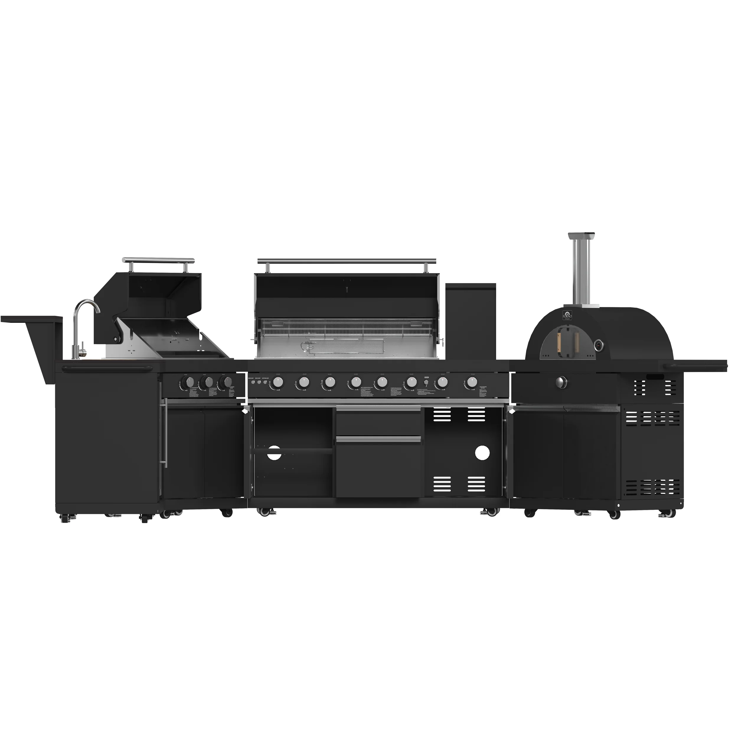 Forno All’Aperto 99,600 BTU Outdoor Kitchen, 5 Burners, Infrared Burners, Side Burner, Black Sintered Stone Countertops, Gas Pizza Oven, Sink Module, Bar & Beverage Center - Image 6