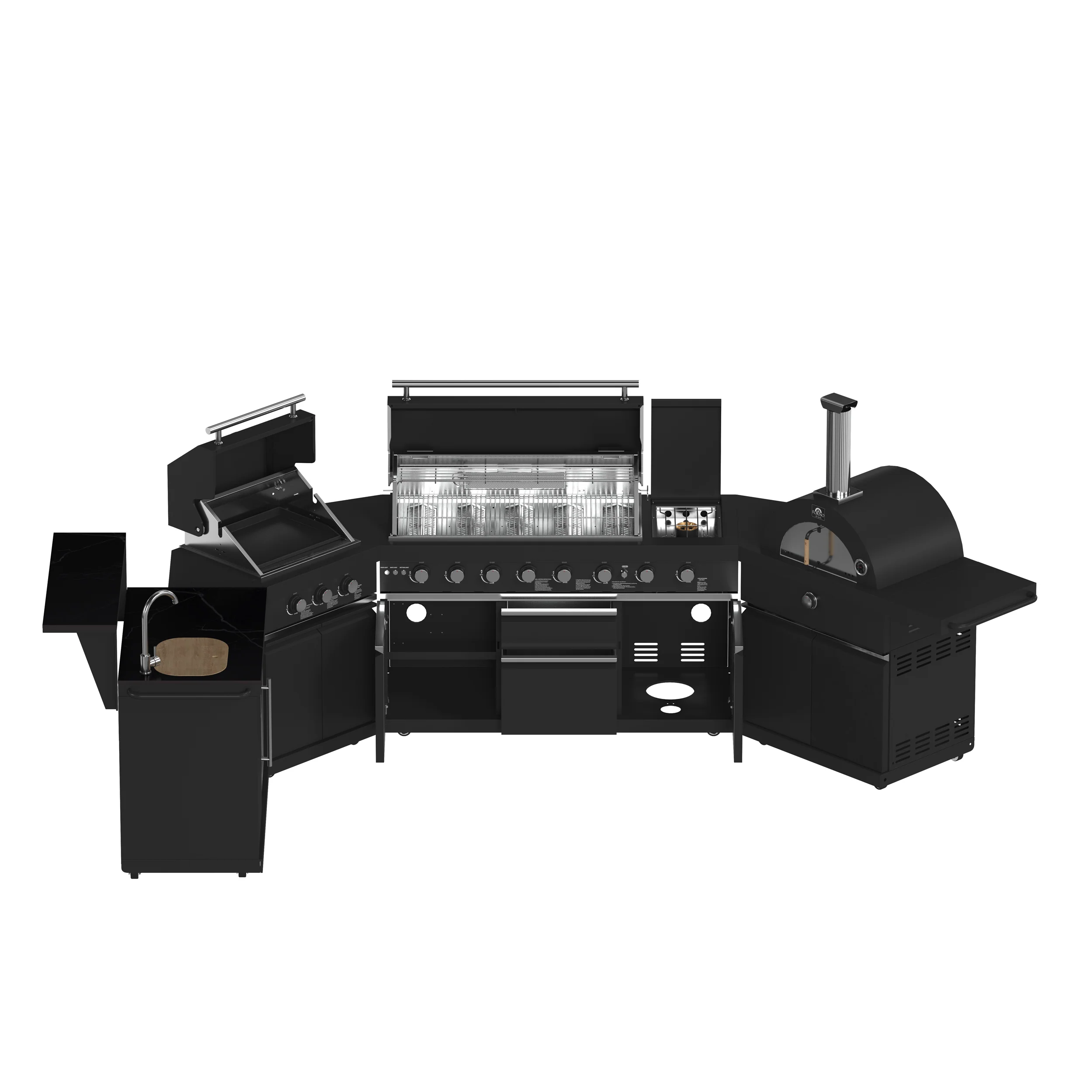 Forno All’Aperto 99,600 BTU Outdoor Kitchen, 5 Burners, Infrared Burners, Side Burner, Black Sintered Stone Countertops, Gas Pizza Oven, Sink Module, Bar & Beverage Center - Image 7