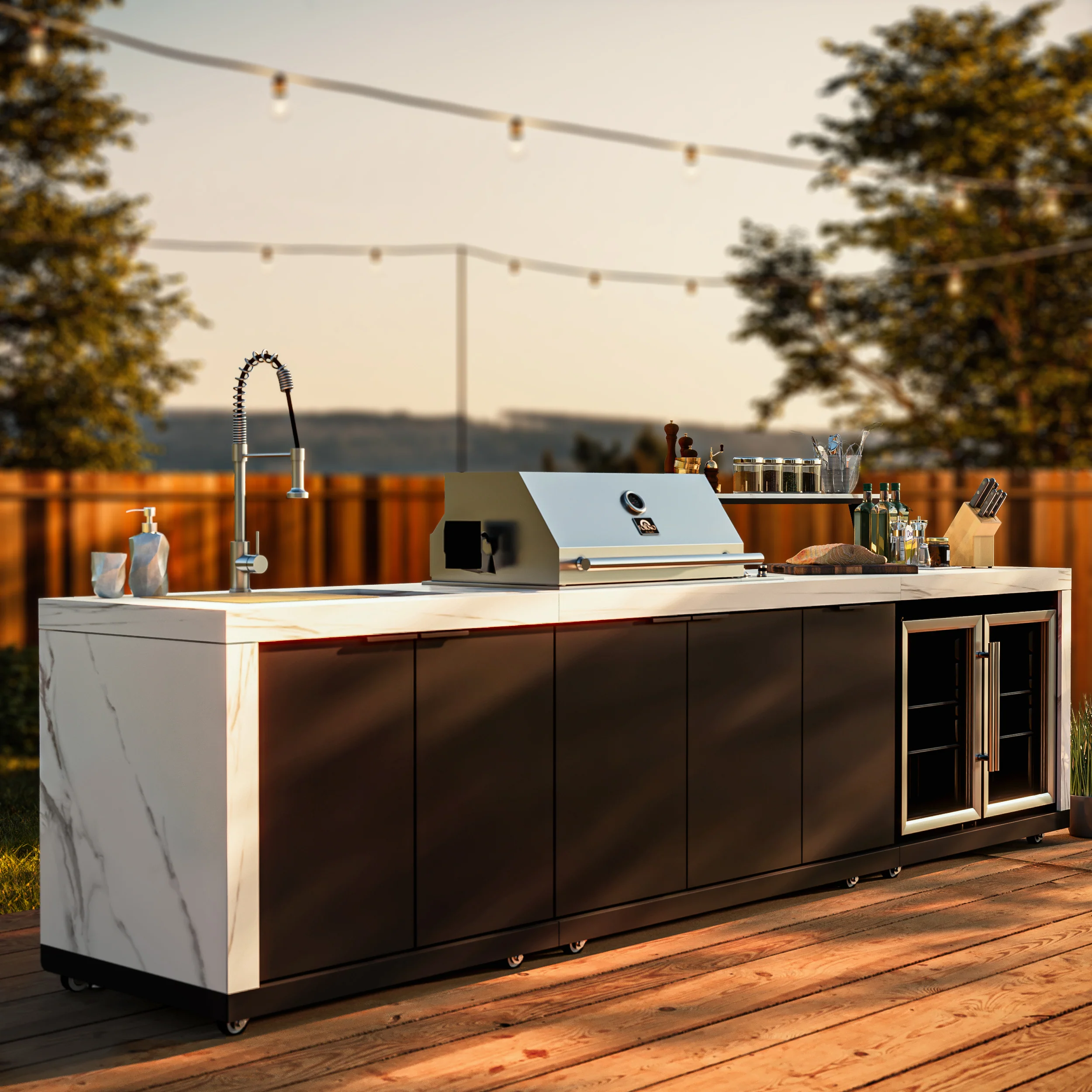 Forno Rimini Outdoor Kitchen: 30" BBQ 62,600 BTU, 4.8 cu.ft. Refrigerators, White Countertops - Image 24