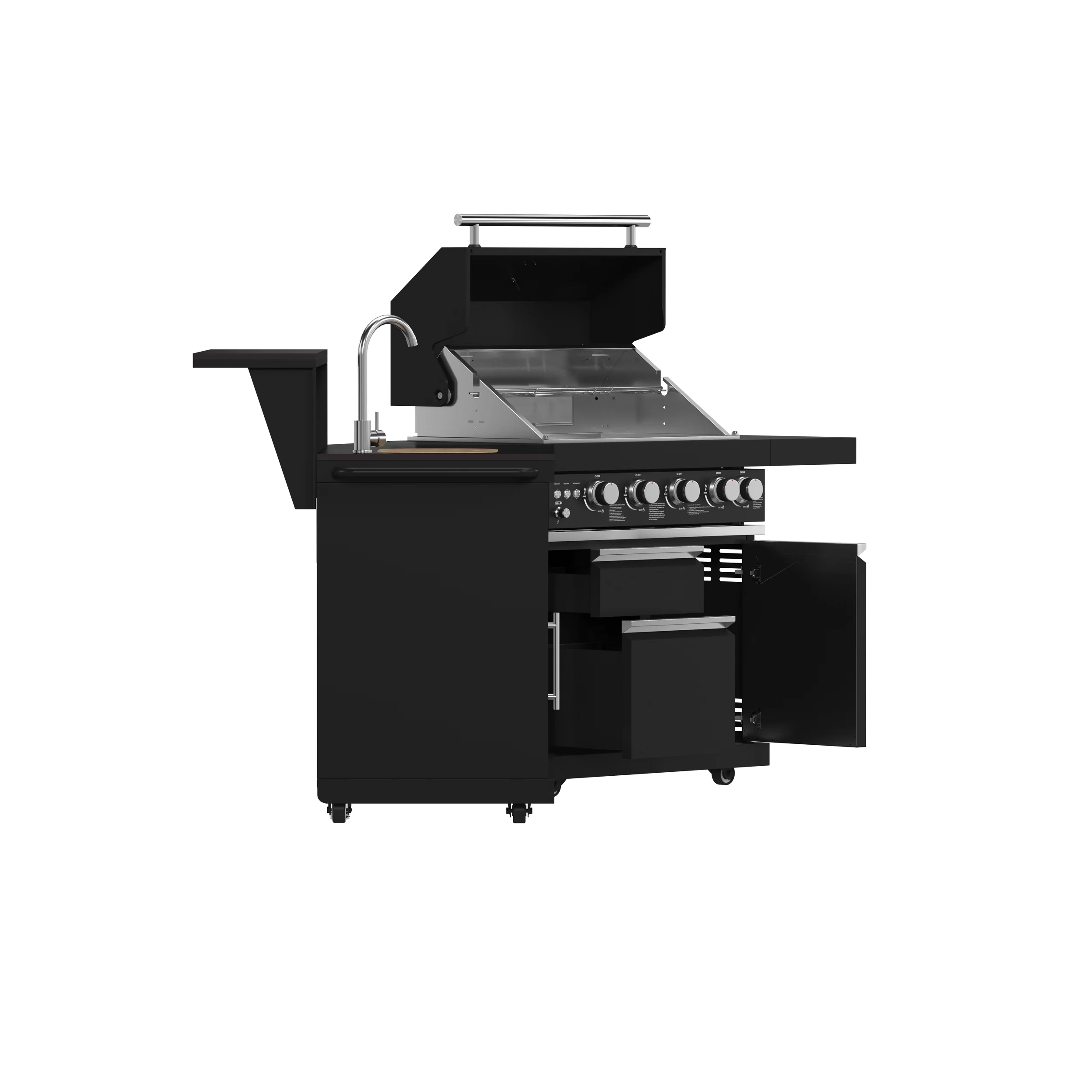 Forno All’Aperto 62,600 BTU BBQ, 3 Stainless Steel Burners, Infrared Burners, Sink Module, Black Sintered Stone Countertops, Bar and Beverage Center - Image 4
