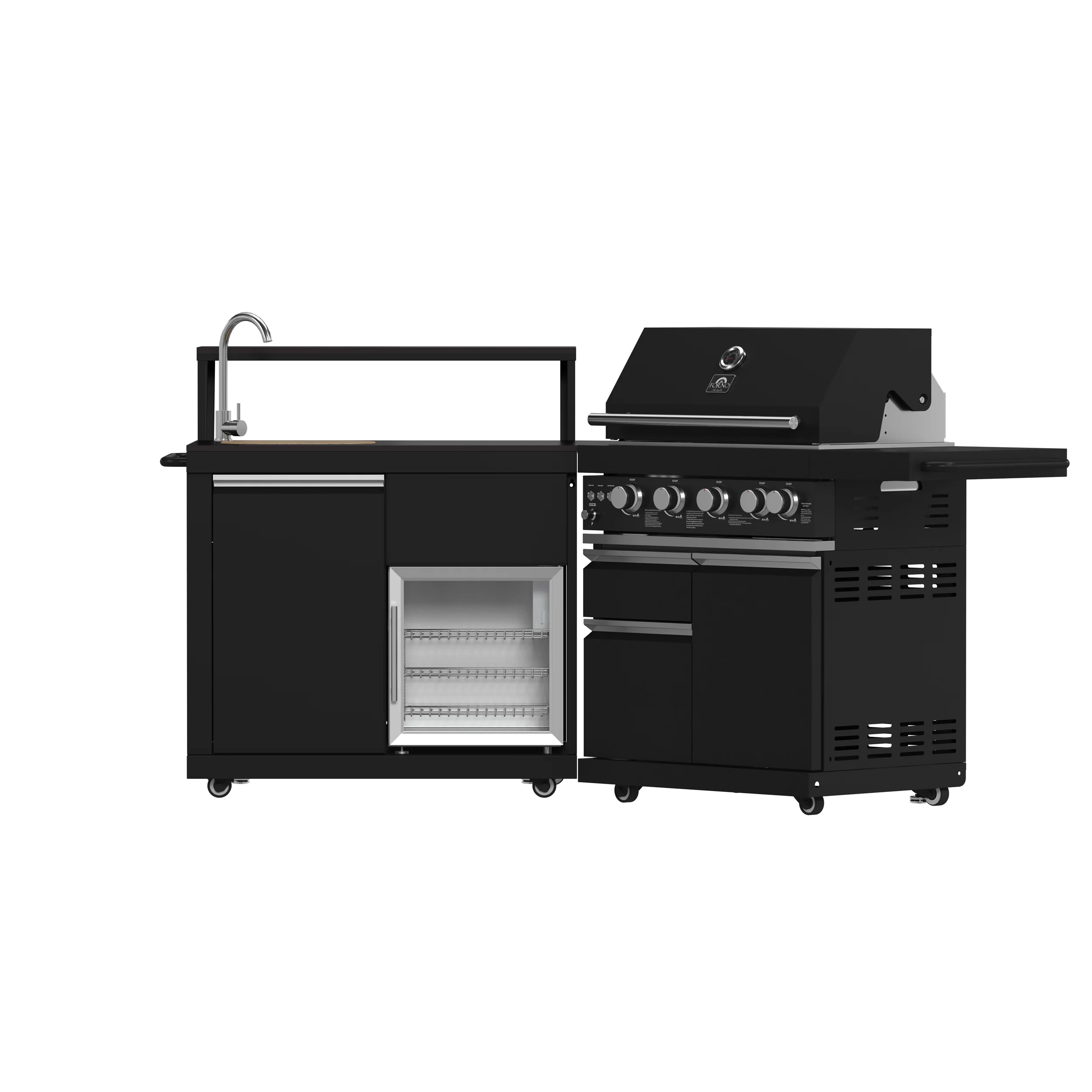 Forno All’Aperto 62,600 BTU BBQ, 3 Stainless Steel Burners, Infrared Burners, Sink Module, Black Sintered Stone Countertops, Bar and Beverage Center - Image 7