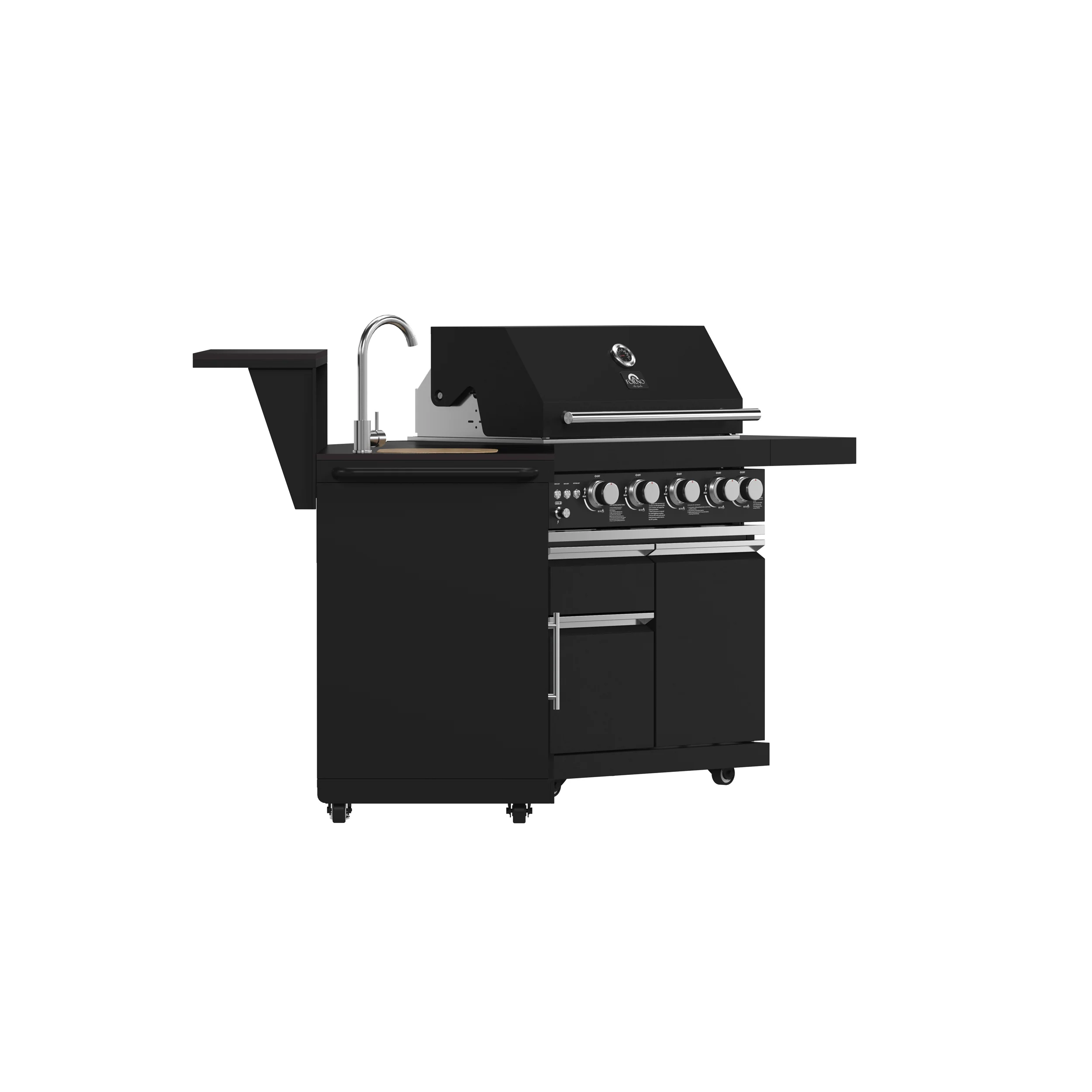 Forno All’Aperto 62,600 BTU BBQ, 3 Stainless Steel Burners, Infrared Burners, Sink Module, Black Sintered Stone Countertops, Bar and Beverage Center - Image 8