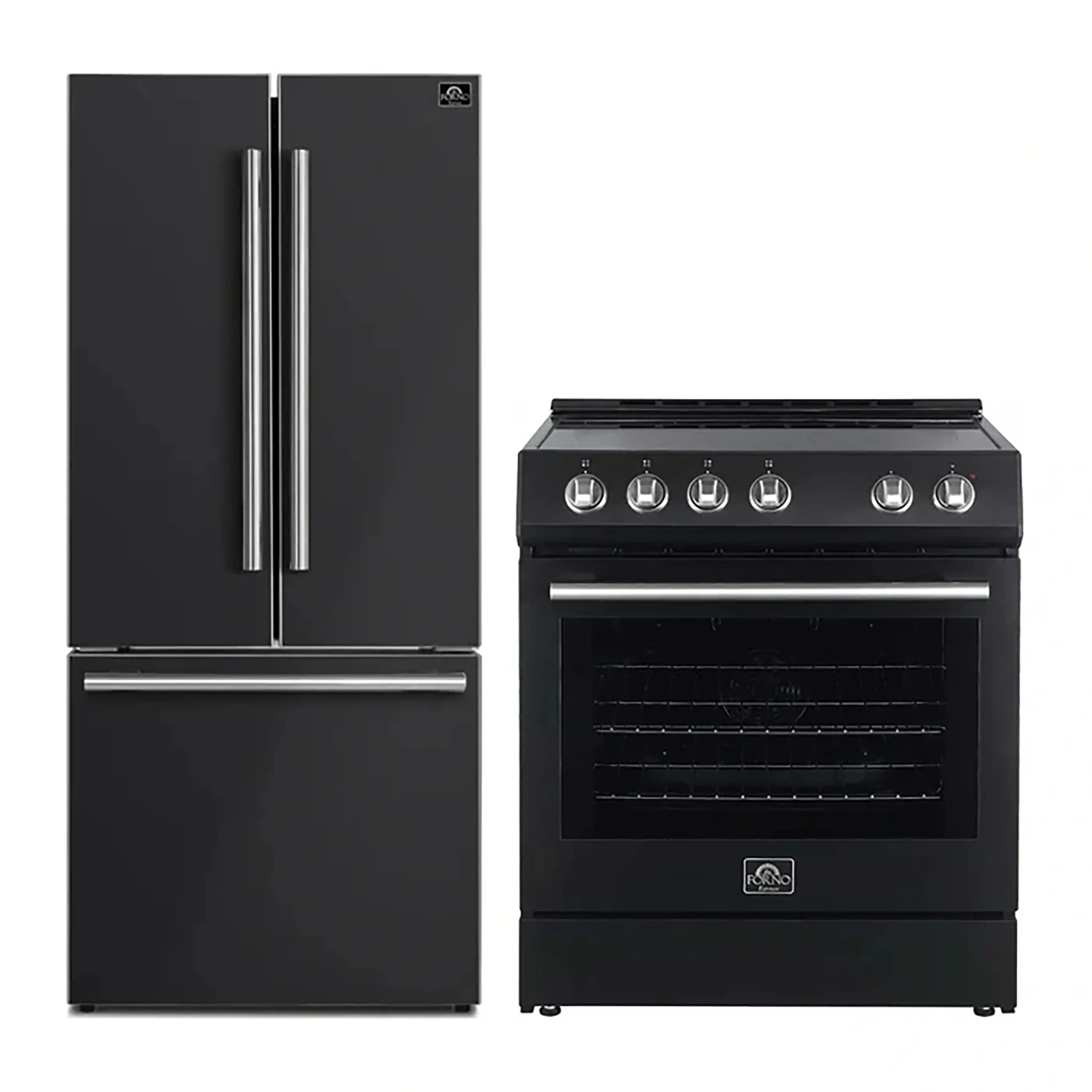 FORNO 2-Piece Black Kitchen Bundle - 30" Electric Range and 31" Bottom Freezer Refrigerator