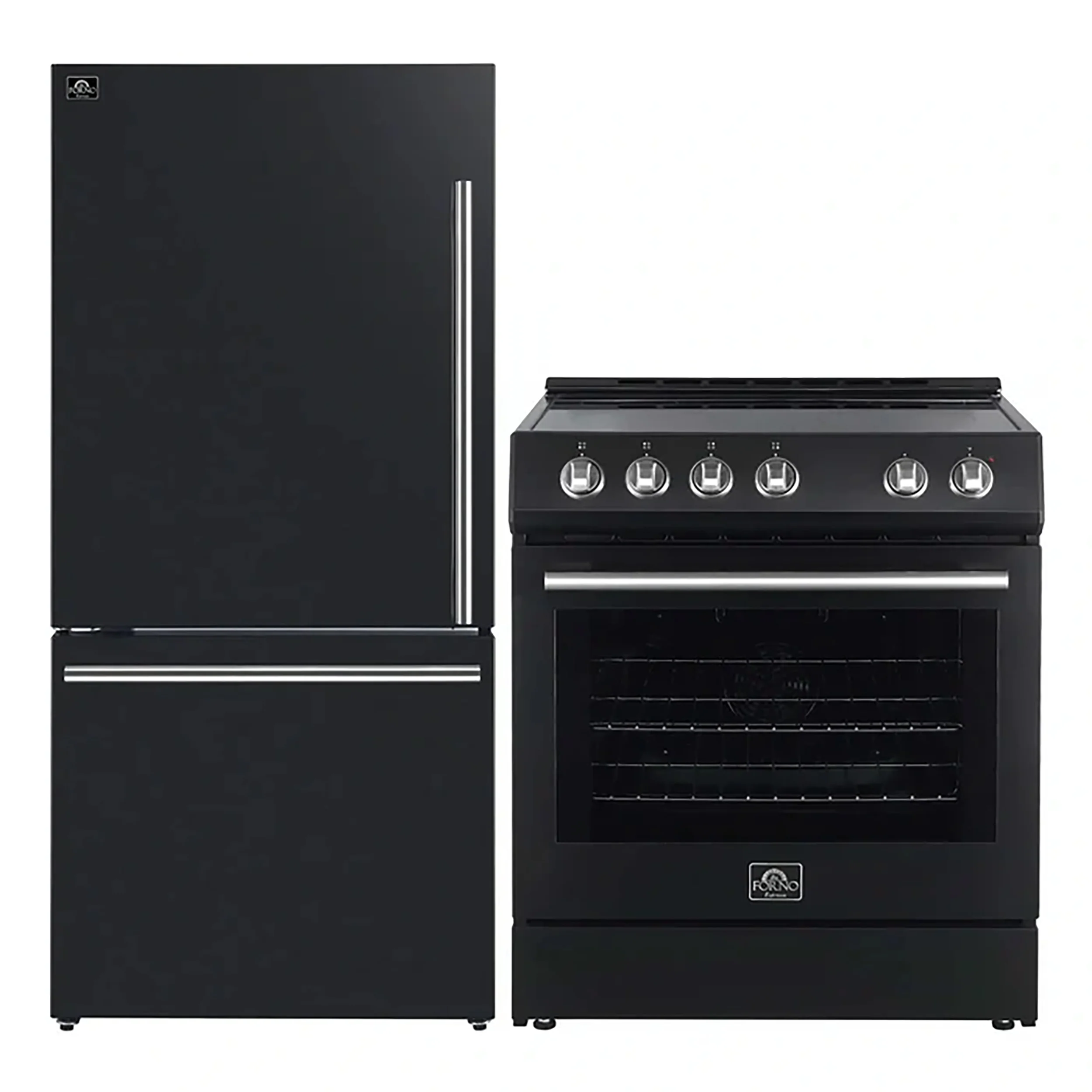 FORNO 2-Piece Black Kitchen Bundle - 30" Electric Range and 31" Bottom Freezer Refrigerator