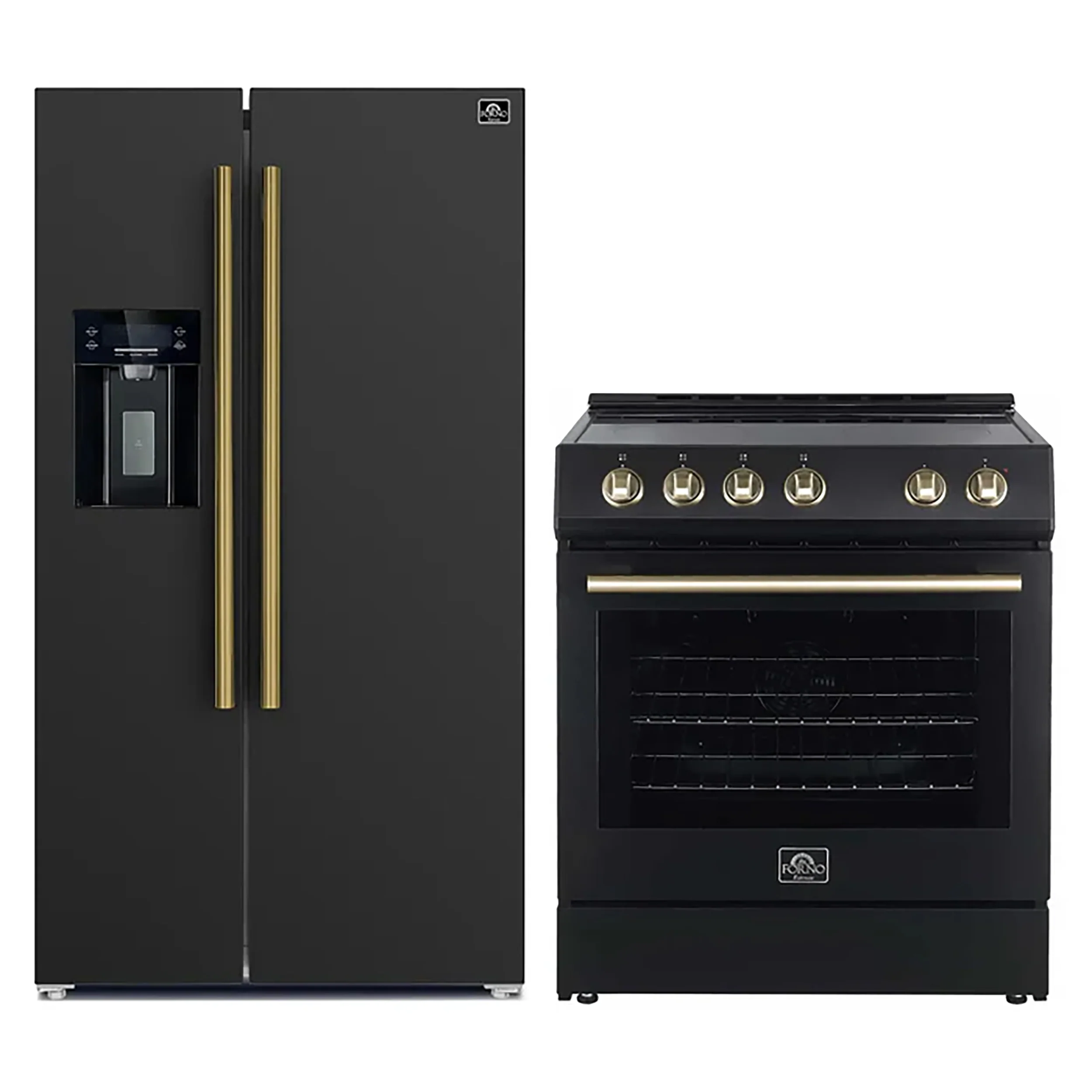 FORNO 2-Piece Black Kitchen Bundle - 30" Electric Range and 36" Bottom Freezer Refrigerator