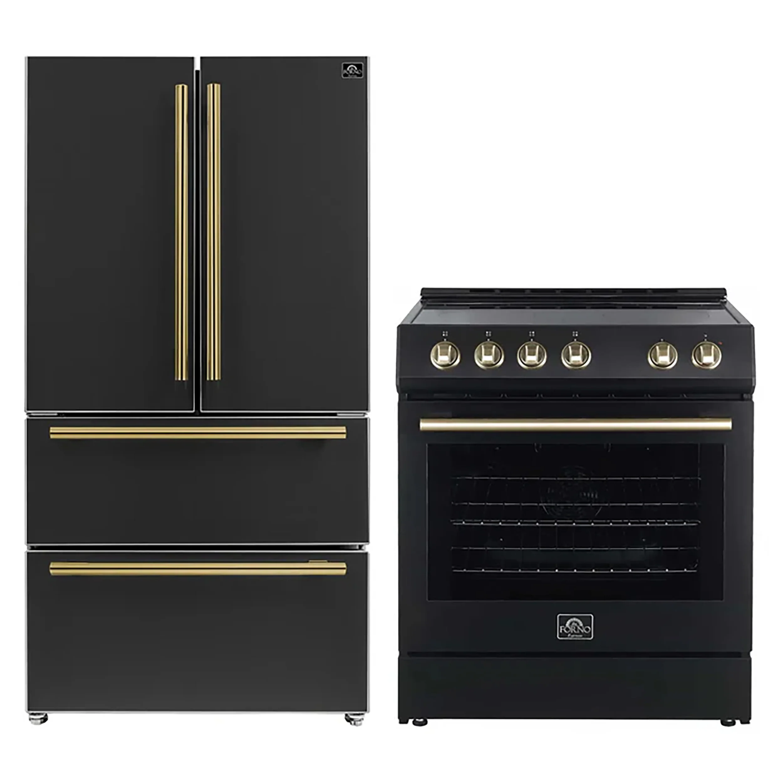 FORNO 2-Piece Black Kitchen Bundle - 30" Electric Range and 36" Bottom Freezer Refrigerator