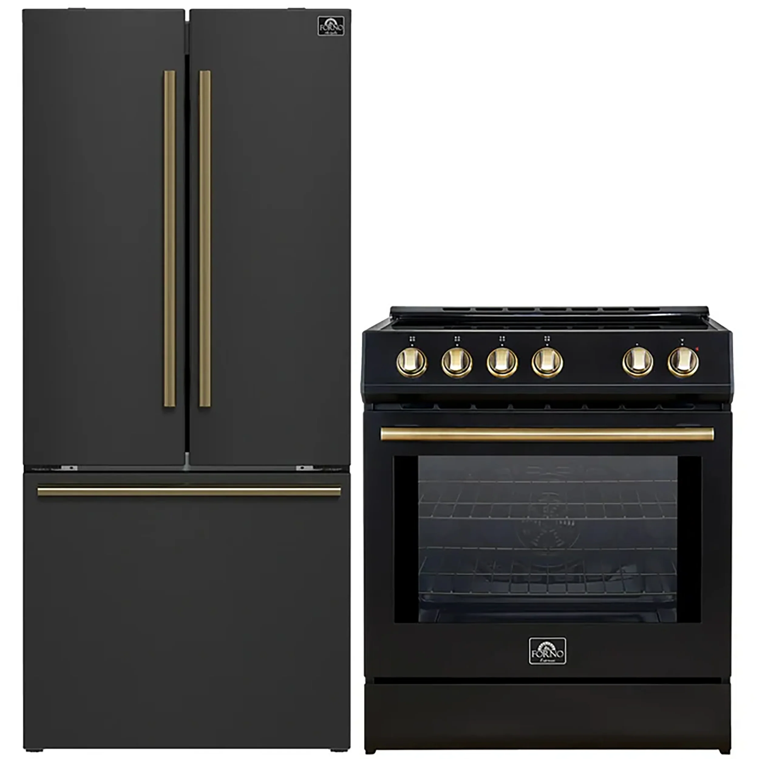 FORNO 2-Piece Black Kitchen Bundle - 30" Induction Range and 31" Bottom Freezer Refrigerator