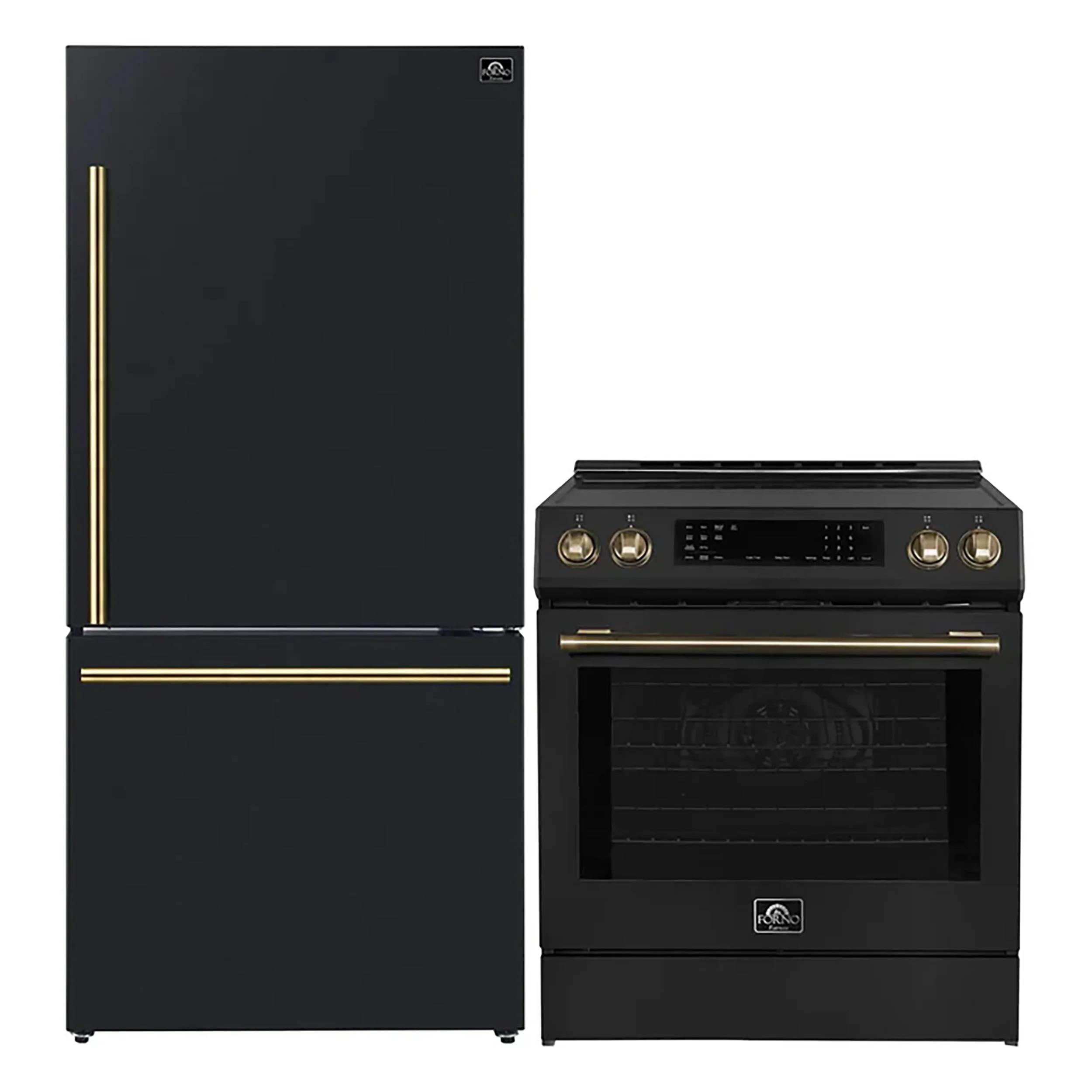FORNO 2-Piece Black Kitchen Bundle - 30" Induction Range and 31" Bottom Freezer Refrigerator