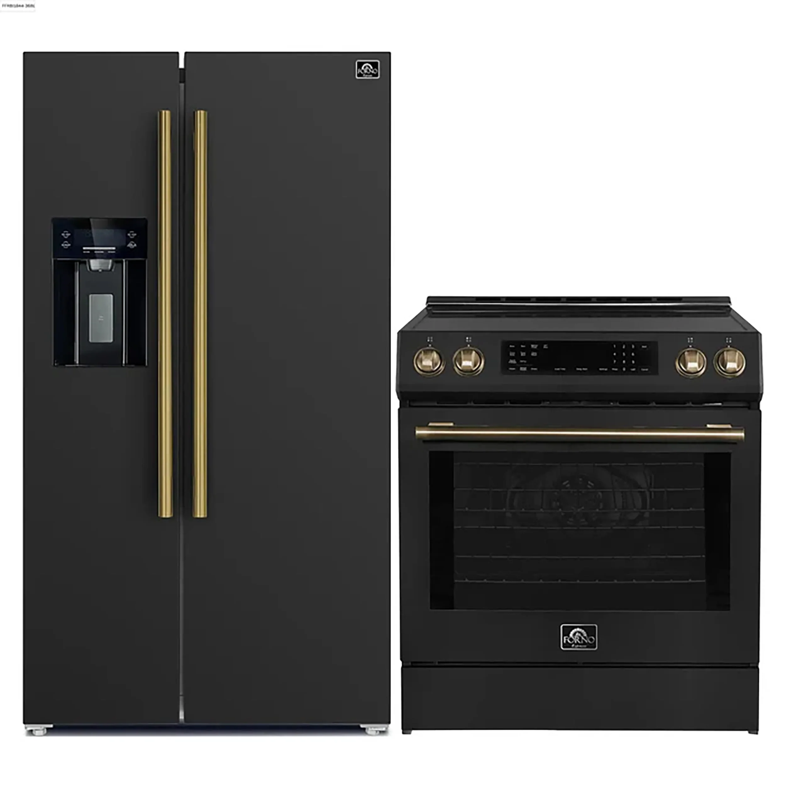 FORNO 2-Piece Black Kitchen Bundle - 30" Induction Range and 36" Bottom Freezer Refrigerator