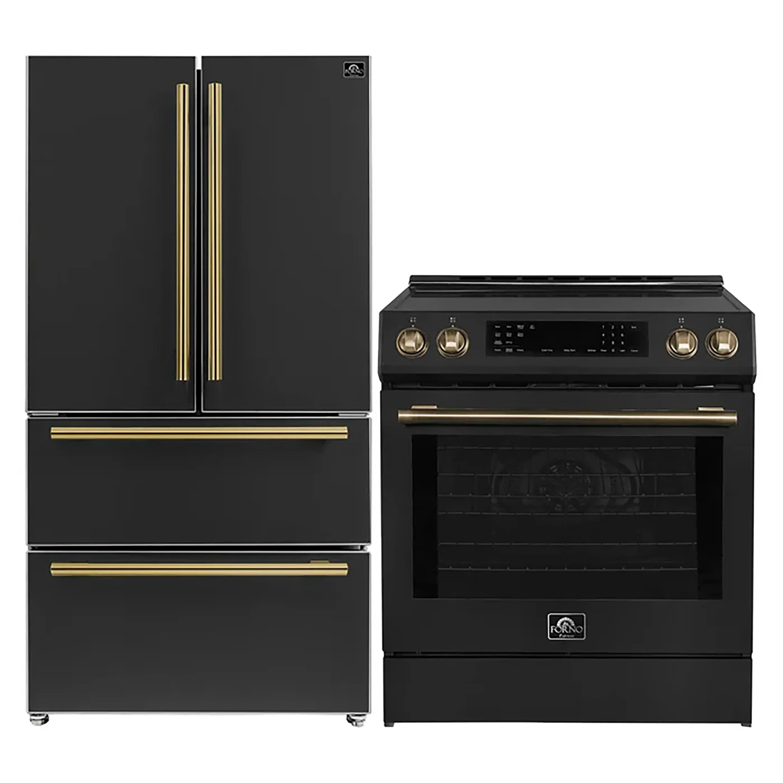 FORNO 2-Piece Black Kitchen Bundle - 30" Induction Range and 36" Bottom Freezer Refrigerator