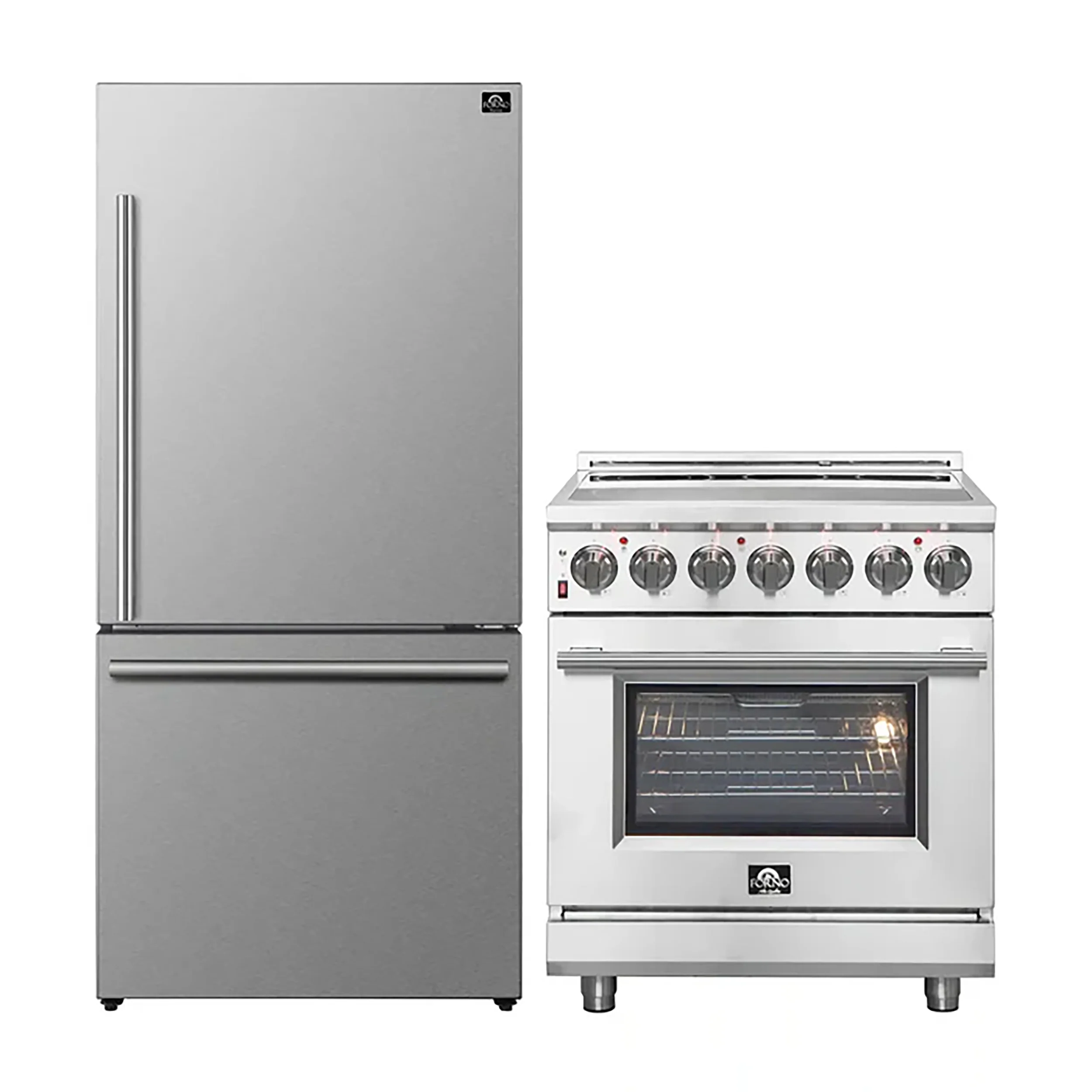 FORNO 2-Piece SS Kitchen Bundle - 30" Electric Range and 31" Bottom Freezer Refrigerator