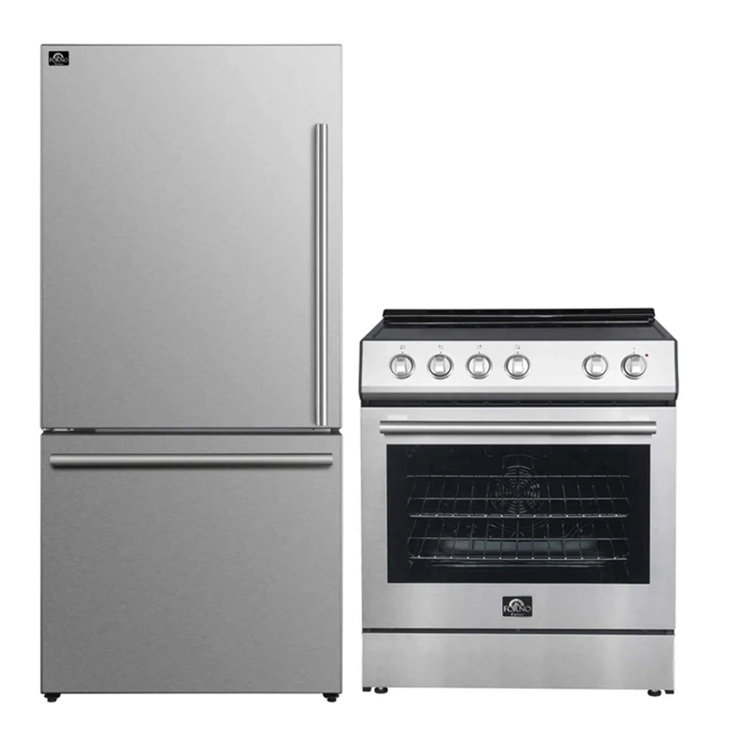 FORNO 2-Piece SS Kitchen Bundle - 30" Electric Range and 31" Bottom Freezer Refrigerator