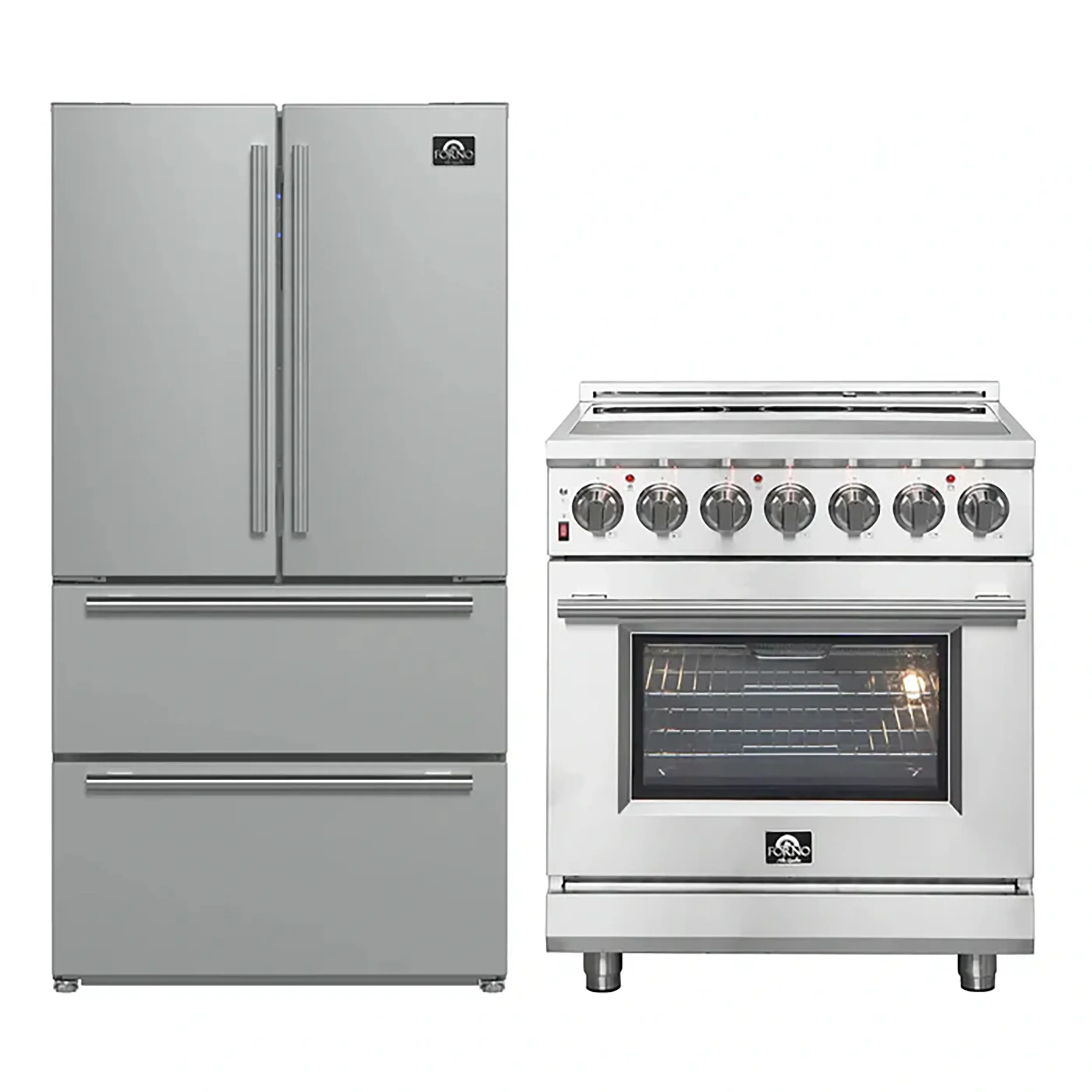 FORNO 2-Piece SS Kitchen Bundle - 30" Electric Range and 36" Bottom Freezer Refrigerator