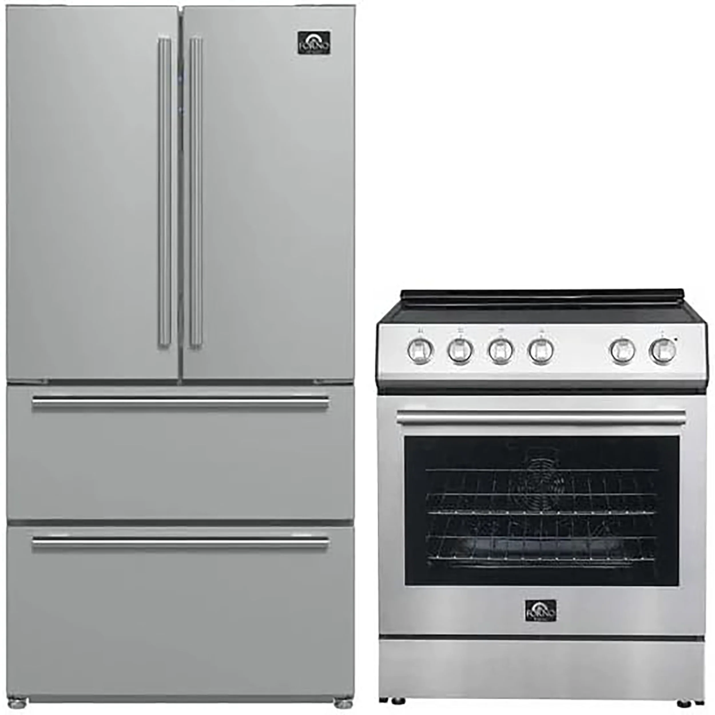 FORNO 2-Piece SS Kitchen Bundle - 30" Electric Range and 36" Bottom Freezer Refrigerator