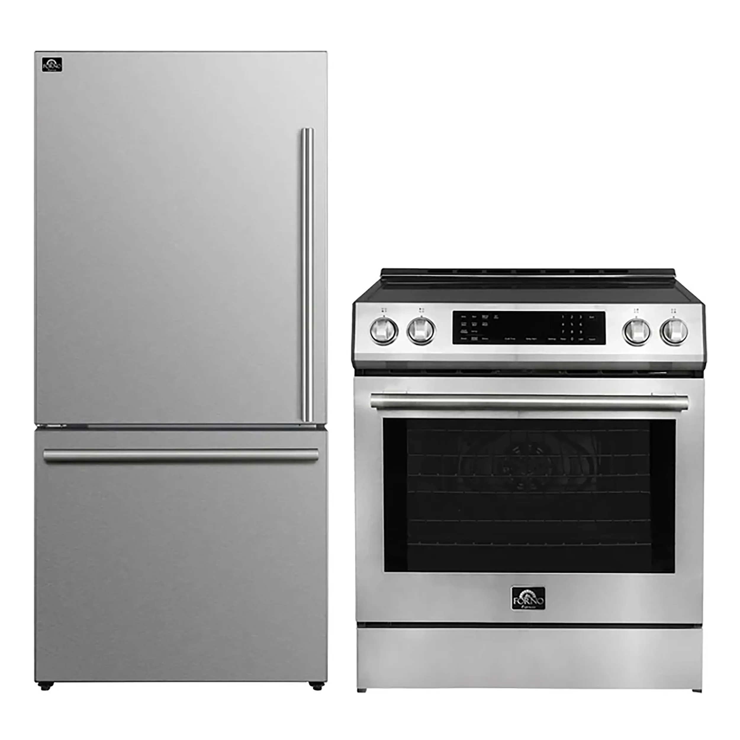 FORNO 2-Piece SS Kitchen Bundle - 30" Induction Range and 31" Bottom Freezer Refrigerator