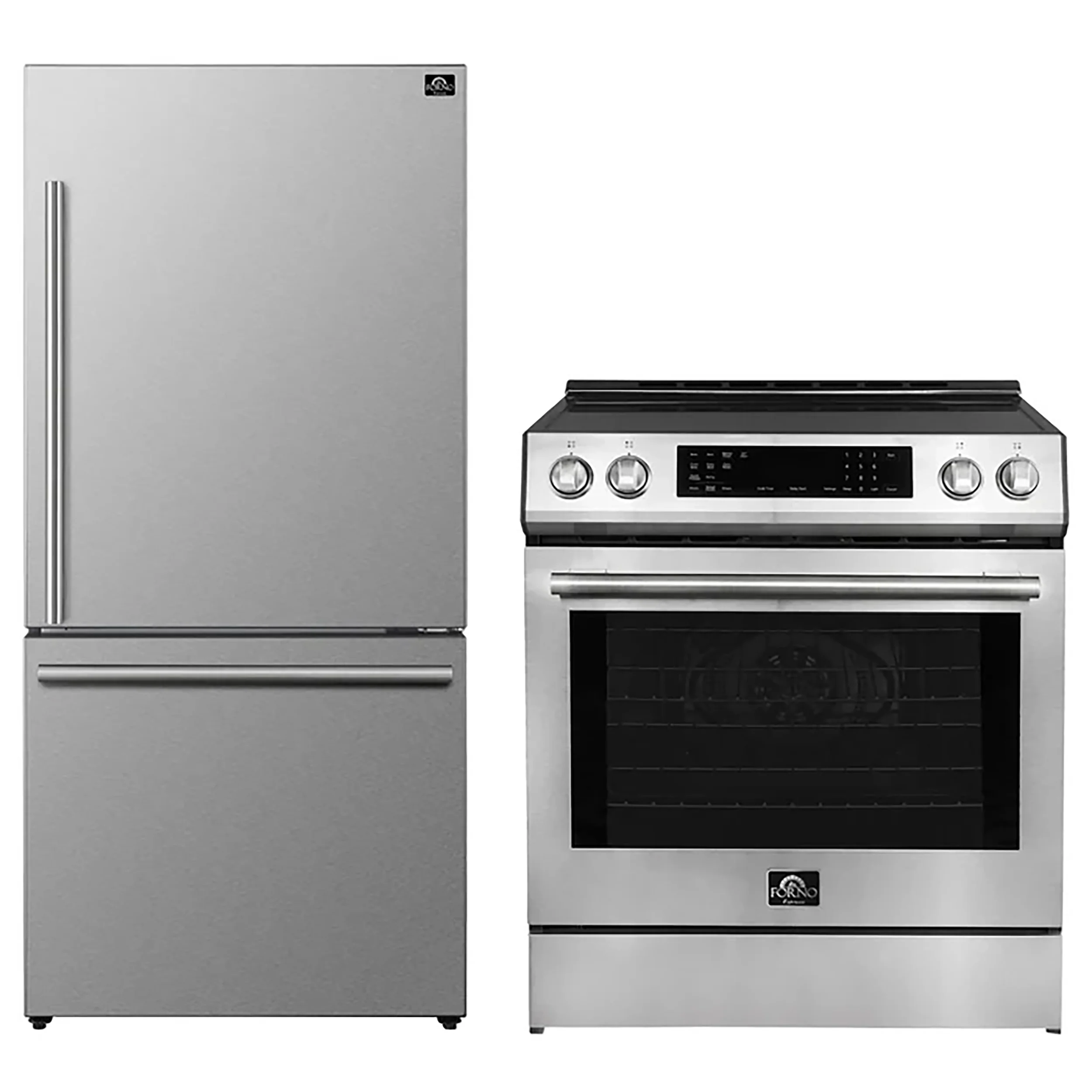 FORNO 2-Piece SS Kitchen Bundle - 30" Induction Range and 31" Bottom Freezer Refrigerator