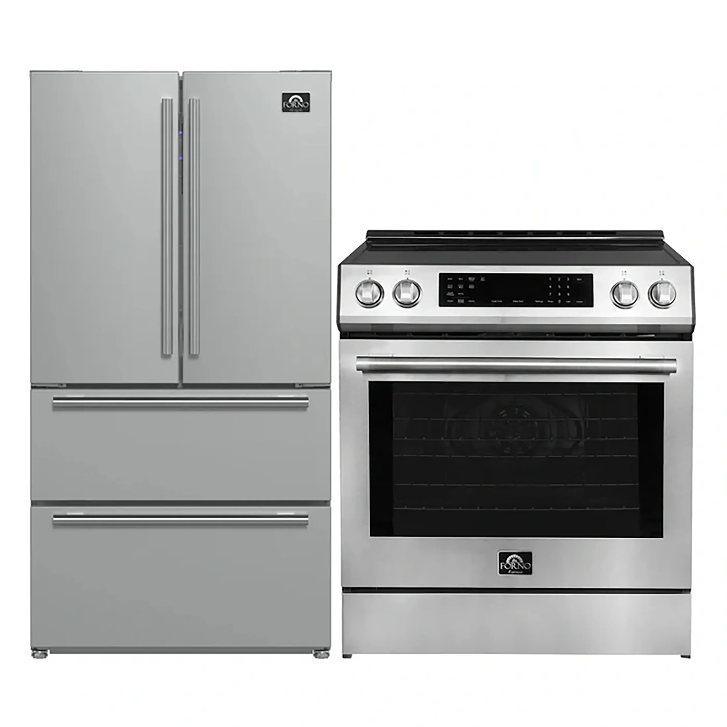 FORNO 2-Piece SS Kitchen Bundle - 30" Induction Range and 36" Bottom Freezer Refrigerator
