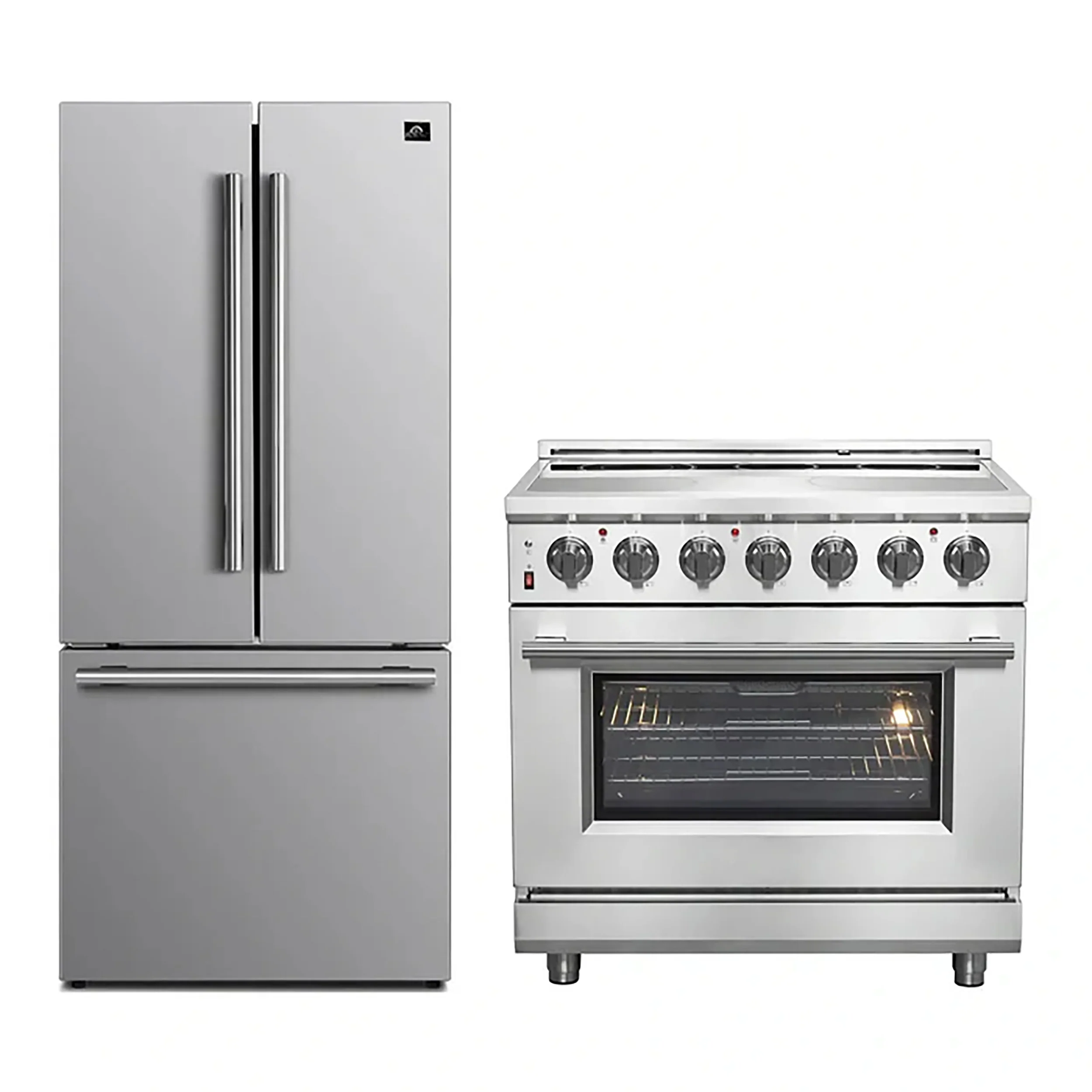 FORNO 2-Piece SS Kitchen Bundle - 36" Electric Range and 31" Bottom Freezer Refrigerator