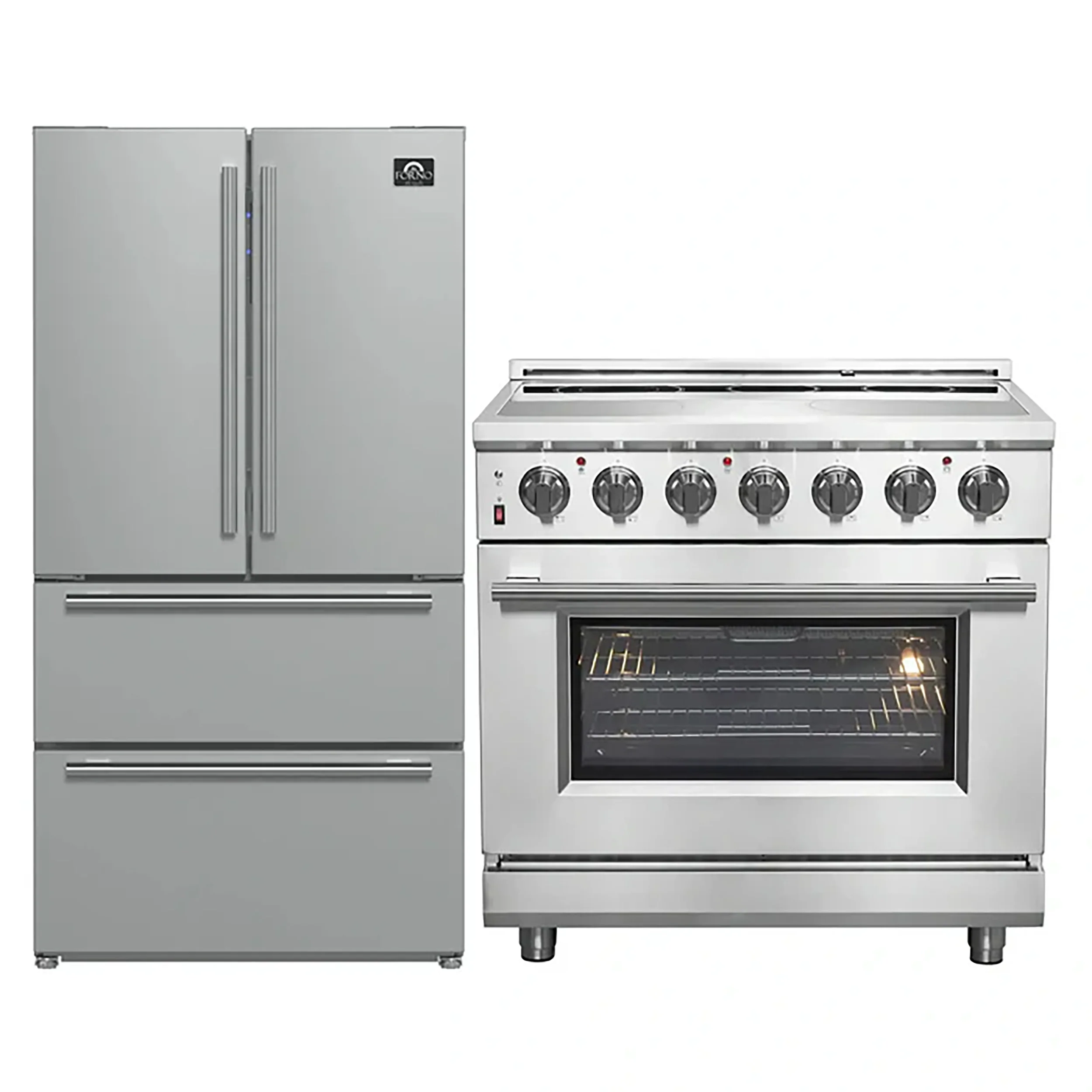 FORNO 2-Piece SS Kitchen Bundle - 36" Electric Range and 36" Bottom Freezer Refrigerator