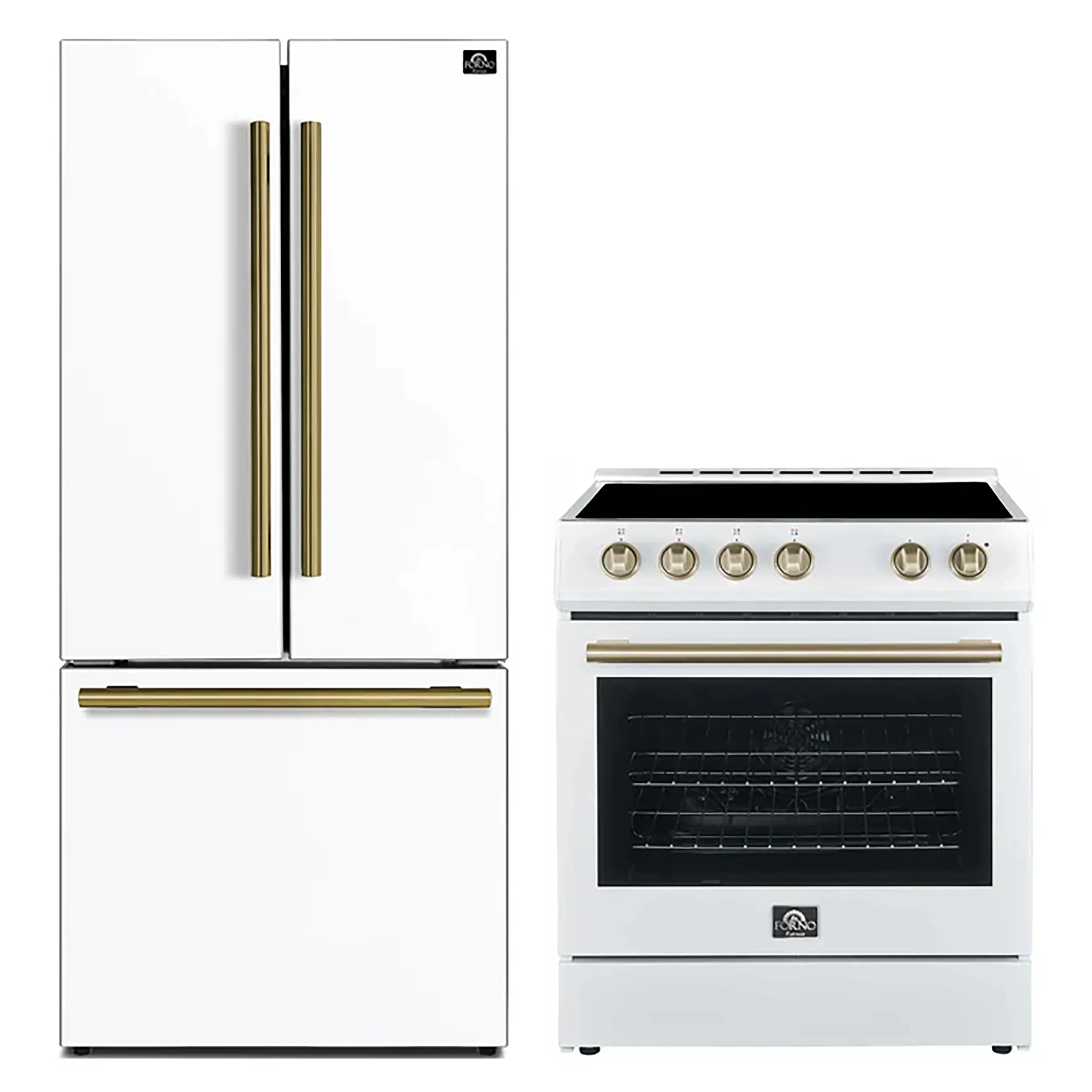 FORNO 2-Piece White Kitchen Bundle - 30" Electric Range and 31" Bottom Freezer Refrigerator