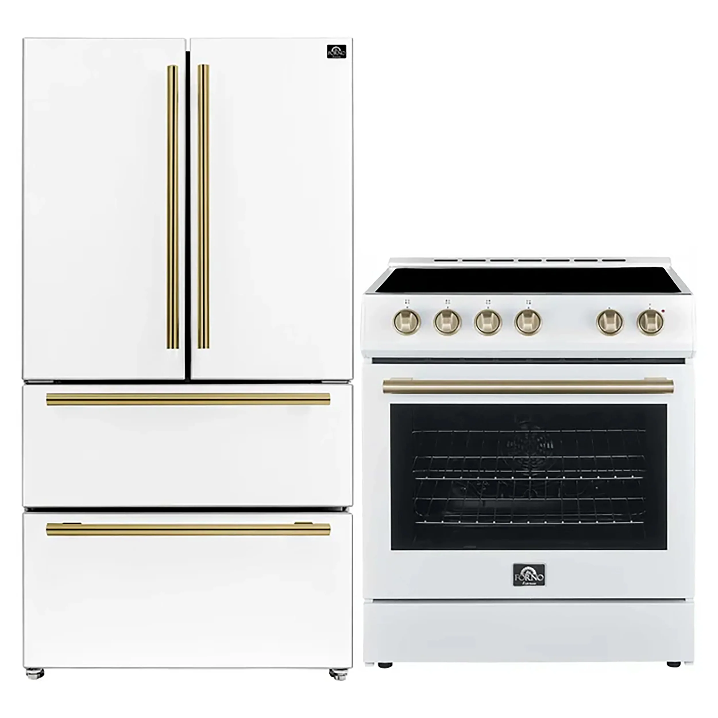 FORNO 2-Piece White Kitchen Bundle - 30" Electric Range and 36" Bottom Freezer Refrigerator