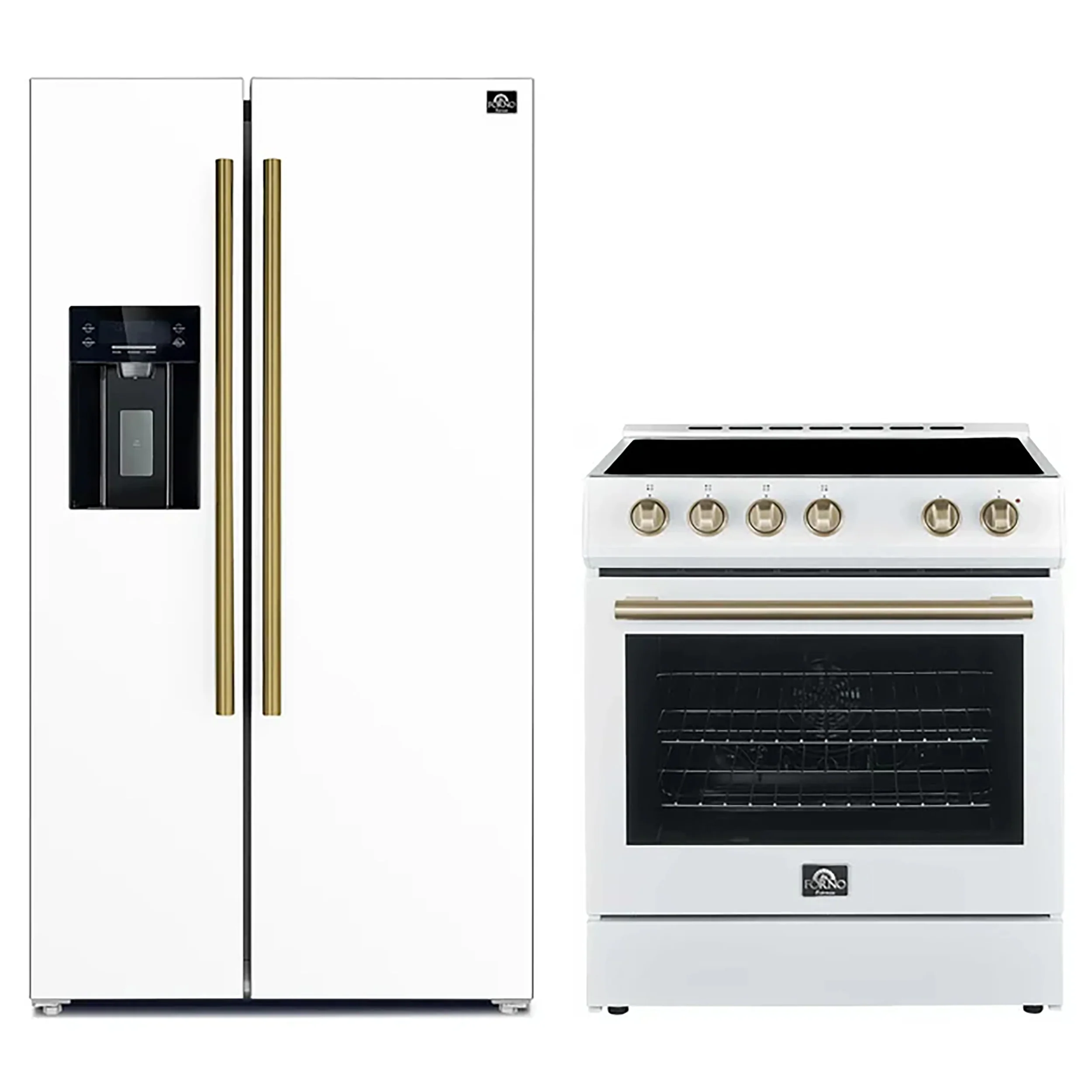 FORNO 2-Piece White Kitchen Bundle - 30" Electric Range and 36" Bottom Freezer Refrigerator