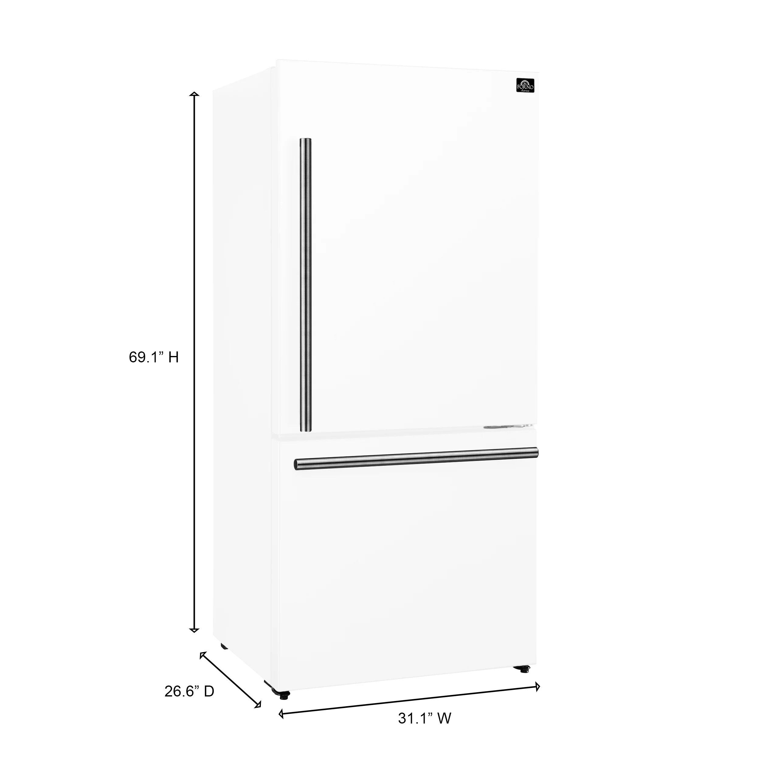 Forno Milano Espresso 31-Inch Bottom Freezer Refrigerator, White, 17.2 cu.ft Capacity, Energy Efficient - Image 3