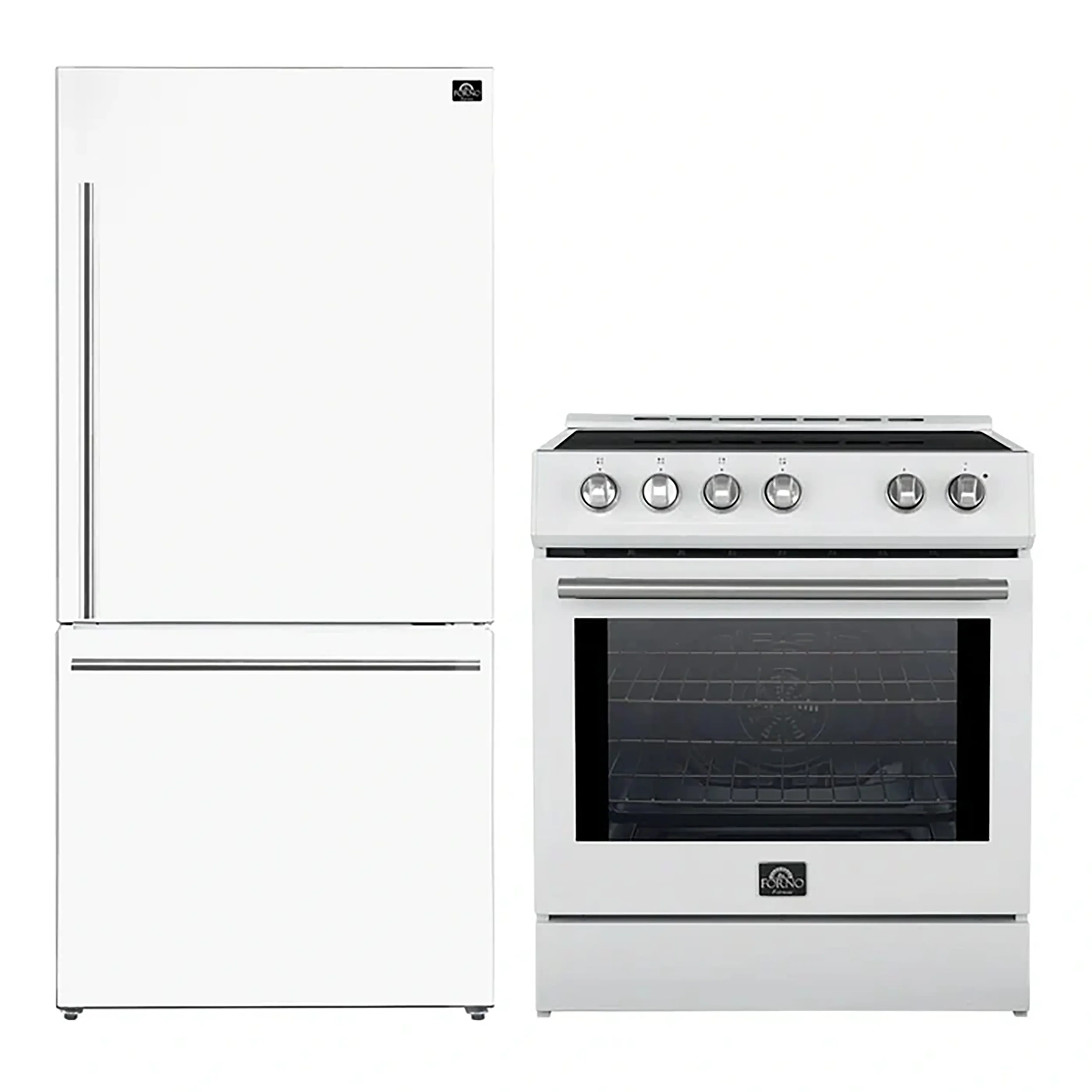 FORNO 2-Piece White Kitchen Bundle - 30" Induction Range and 31" Bottom Freezer Refrigerator - Image 2