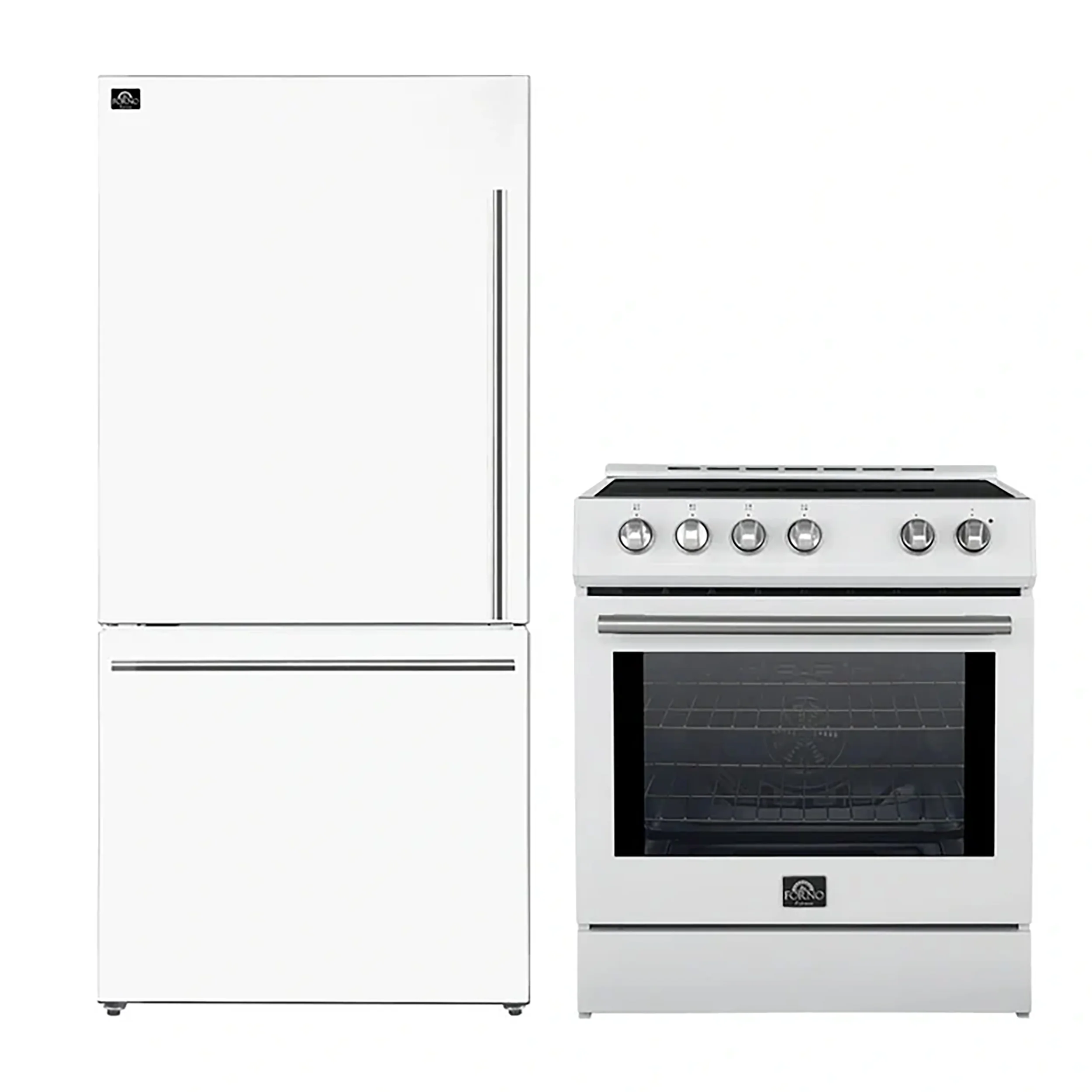 FORNO 2-Piece White Kitchen Bundle - 30" Induction Range and 31" Bottom Freezer Refrigerator - Image 2
