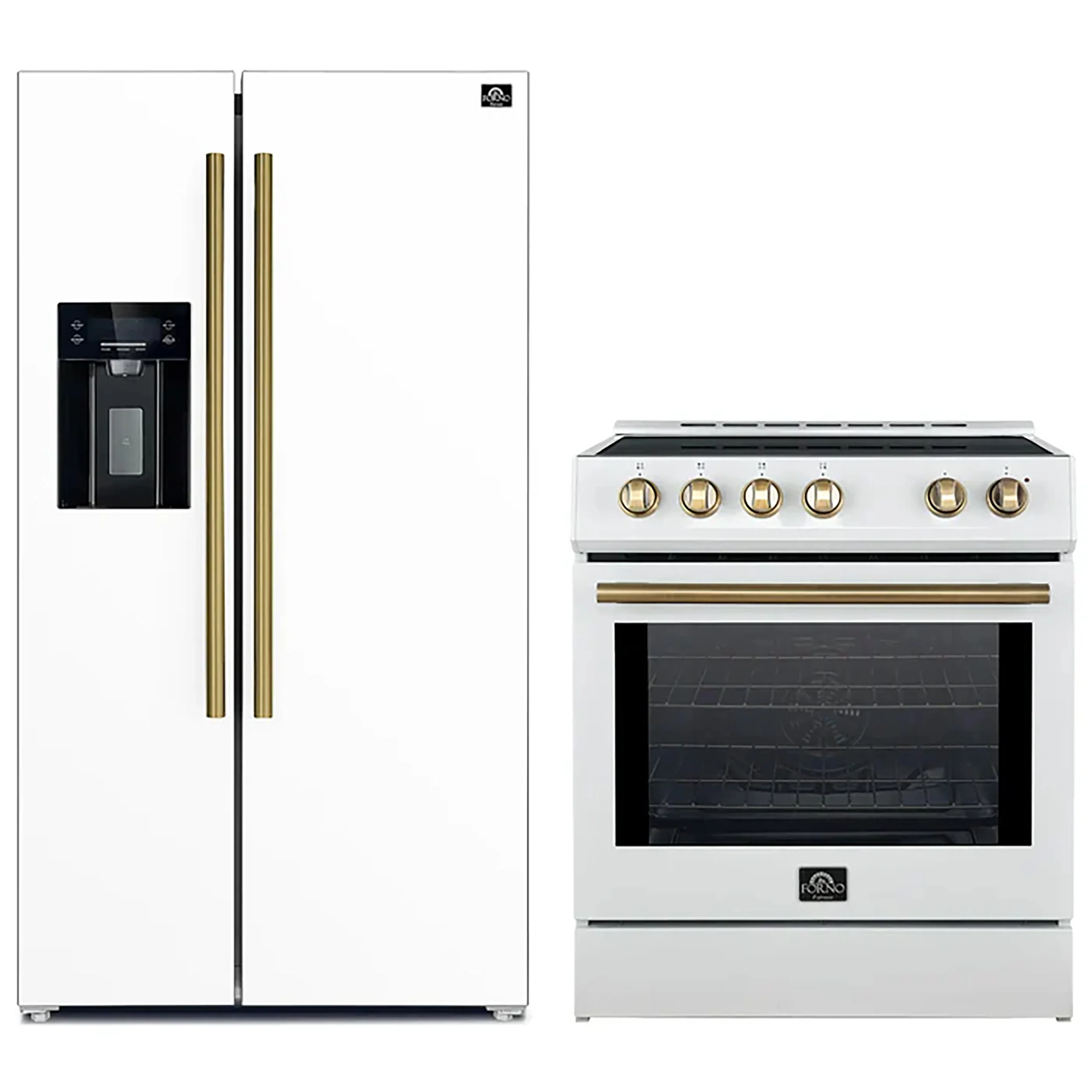 FORNO 2-Piece White Kitchen Bundle - 30" Induction Range and 36" Bottom Freezer Refrigerator