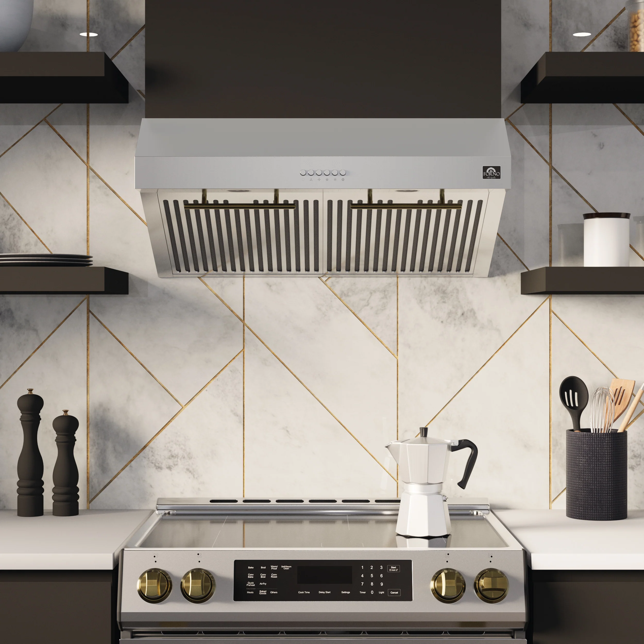 Forno Bari Espresso 30-Inch Under Cabinet Range Hood, Stainless Steel, 400 CFM, LED Lighting, Dishwasher-Safe Baffle Filters, 4-Speed Fan Control - Image 12
