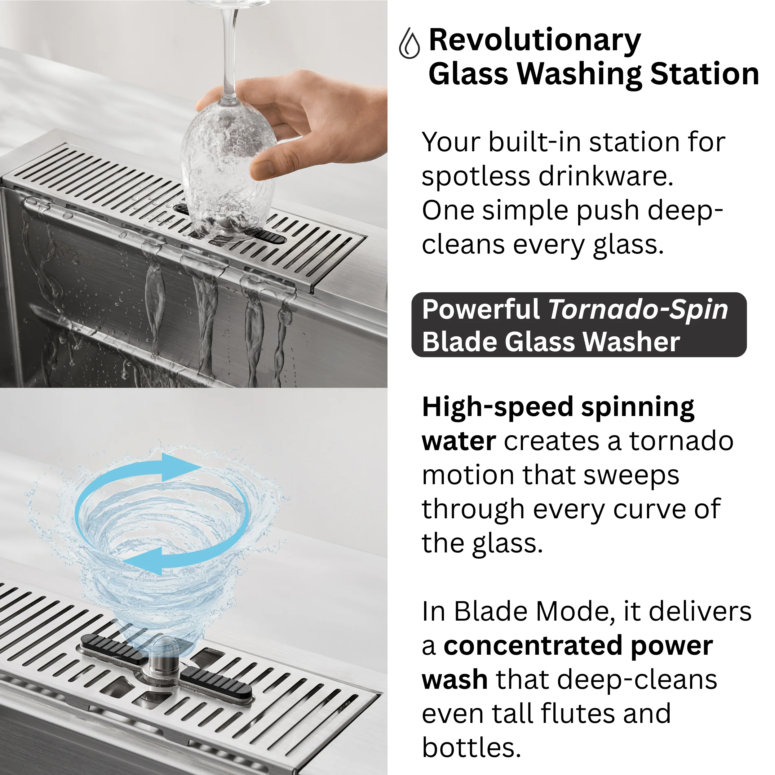 FORNO ACQUA 33 in. Drop-In/Undermount 3-Level Workstation Sink with Waterfall Faucet & Glass Rinser - Image 4